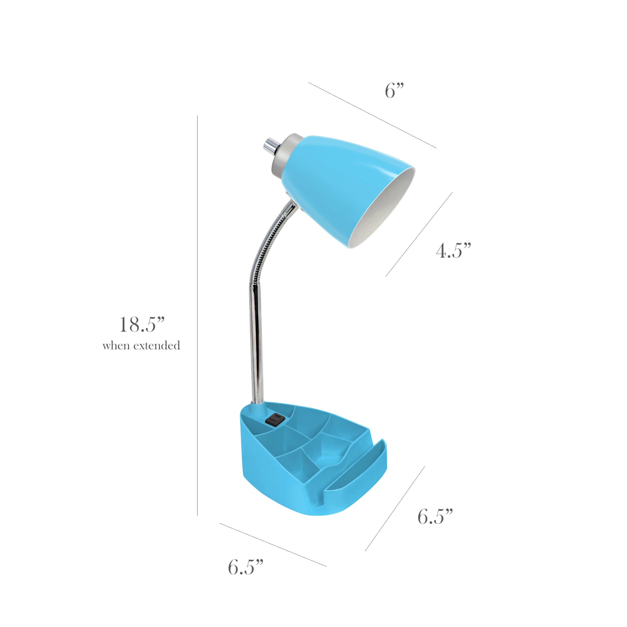 Simple Designs Gooseneck Desk Lamp with iPad Stand, Charging Outlet, Blue, Model LD1094-BLU