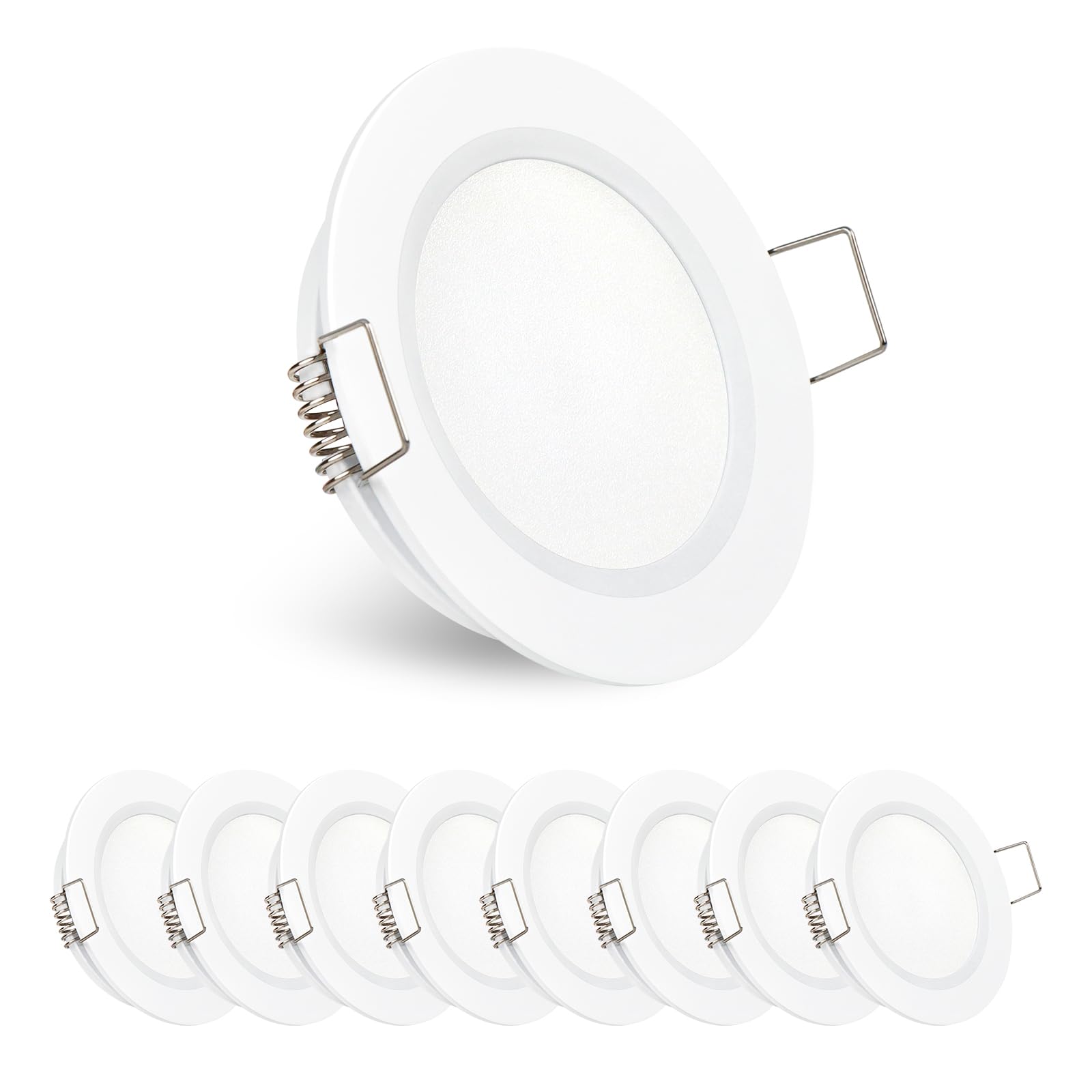 Obeaming 8 Pack 12 Volt Led Puck Light 2.75?Rv Recessed Mount Ceiling Light For Camper Van Truck Boat Interior Ceiling Kitchen Cabinet Lighting Cri 93 (Pearly White/Cool White)