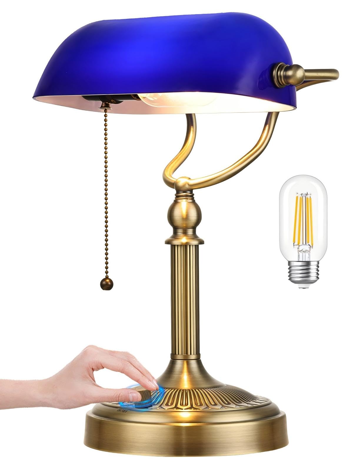 Newrays Blue Glass Desk Lamp, Stepless Dimmable, LED Bulb Included, Model T9008