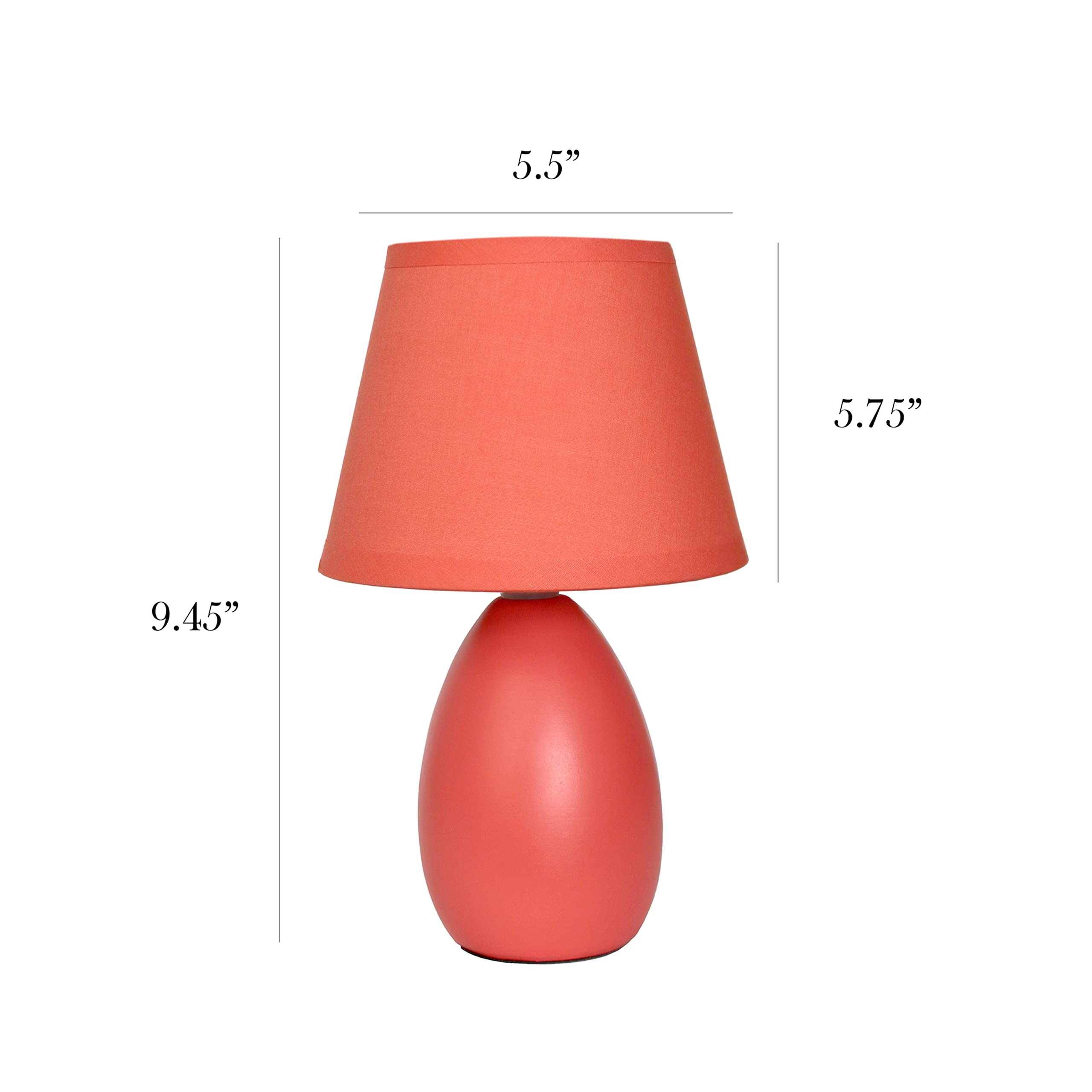 Simple Designs Lt2009-Org-2Pk Mini Egg Oval Ceramic Table Desk Lamp 2 Pack Set, Orange
