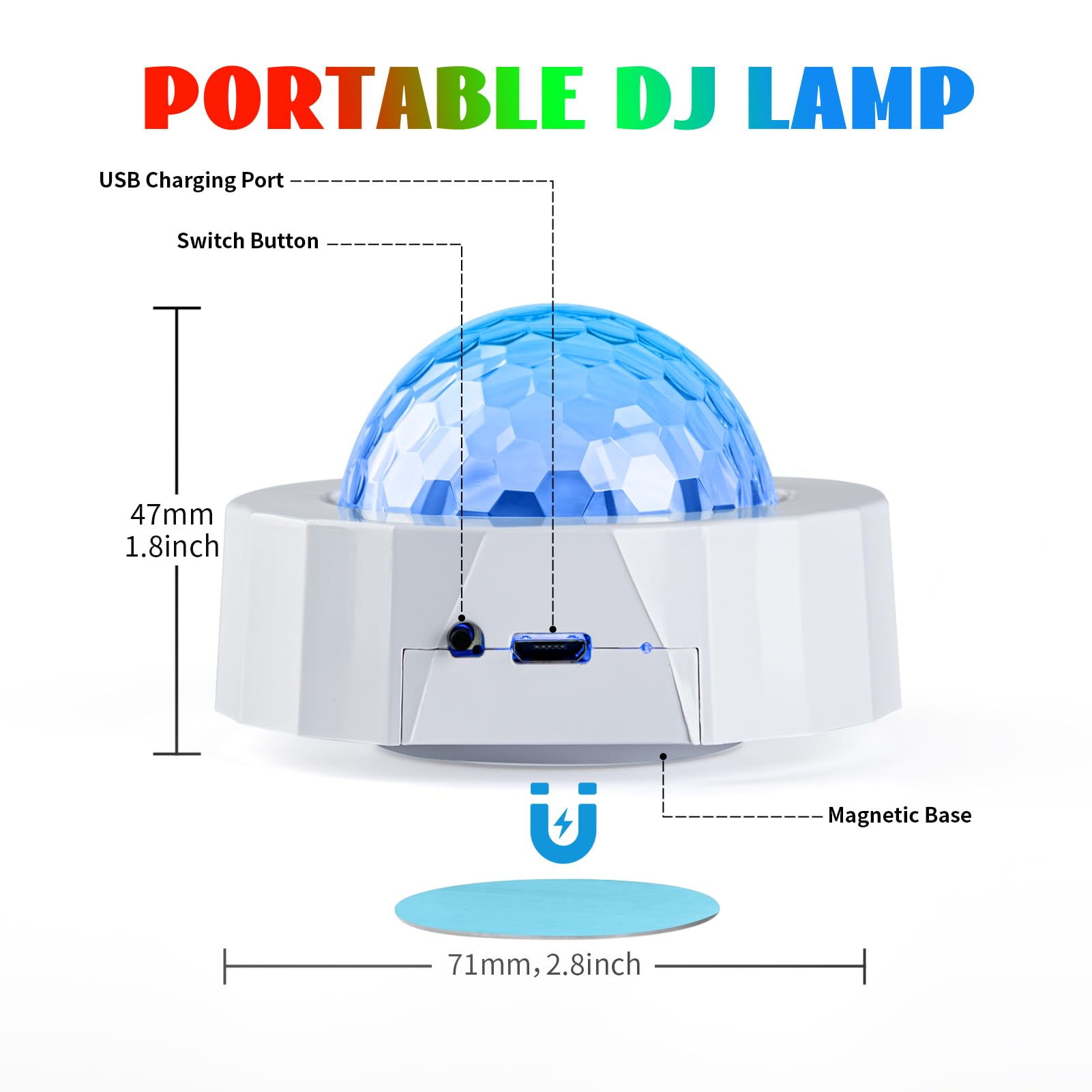 ASFSKY Car Disco Ball Light - Rechargeable, Sound Activated, PVC, Mini Size, Model D36, White