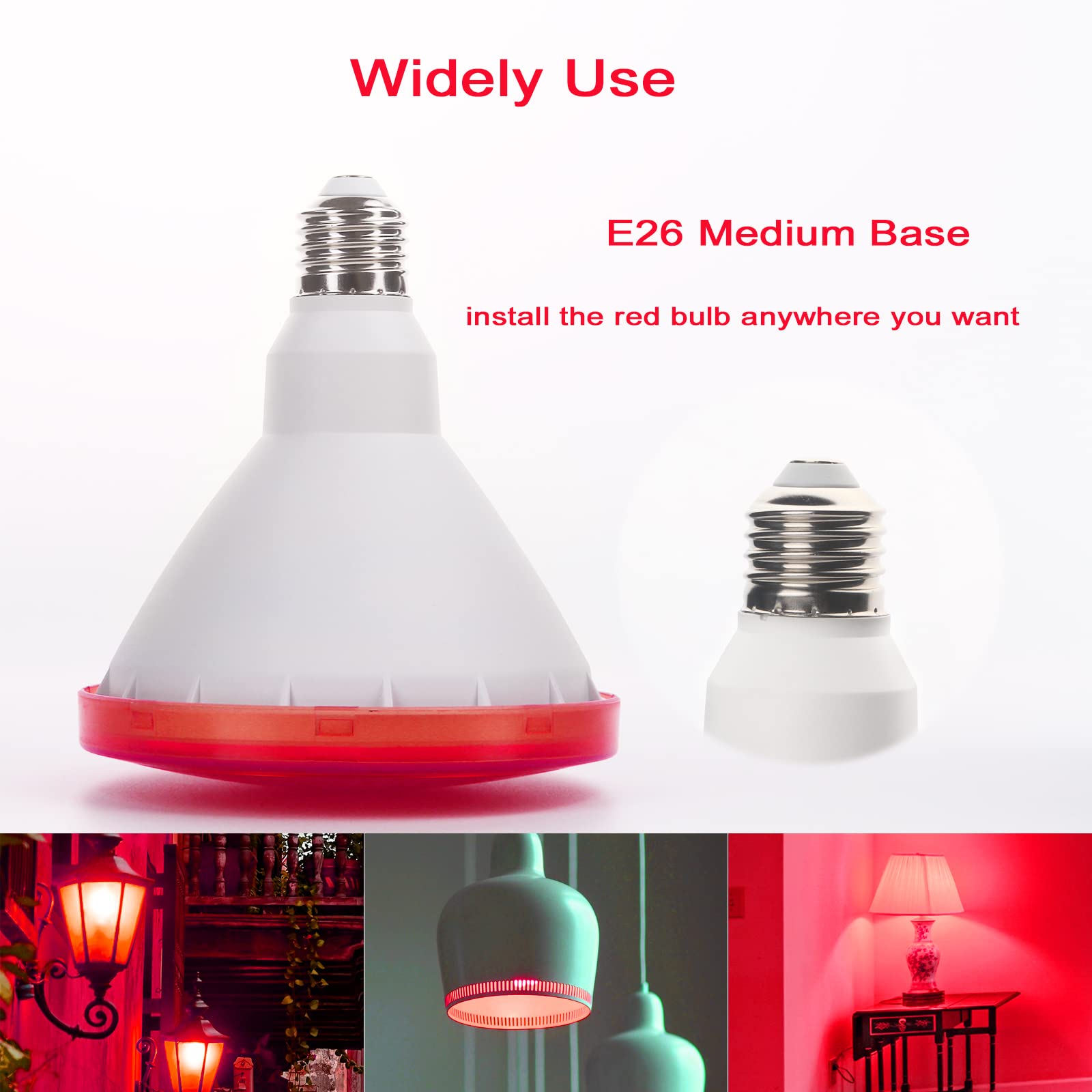 GREENIC Red LED Flood Light Bulb, 15W (100W Equivalent), PAR38, E26 Base, Plastic, 2 Pack
