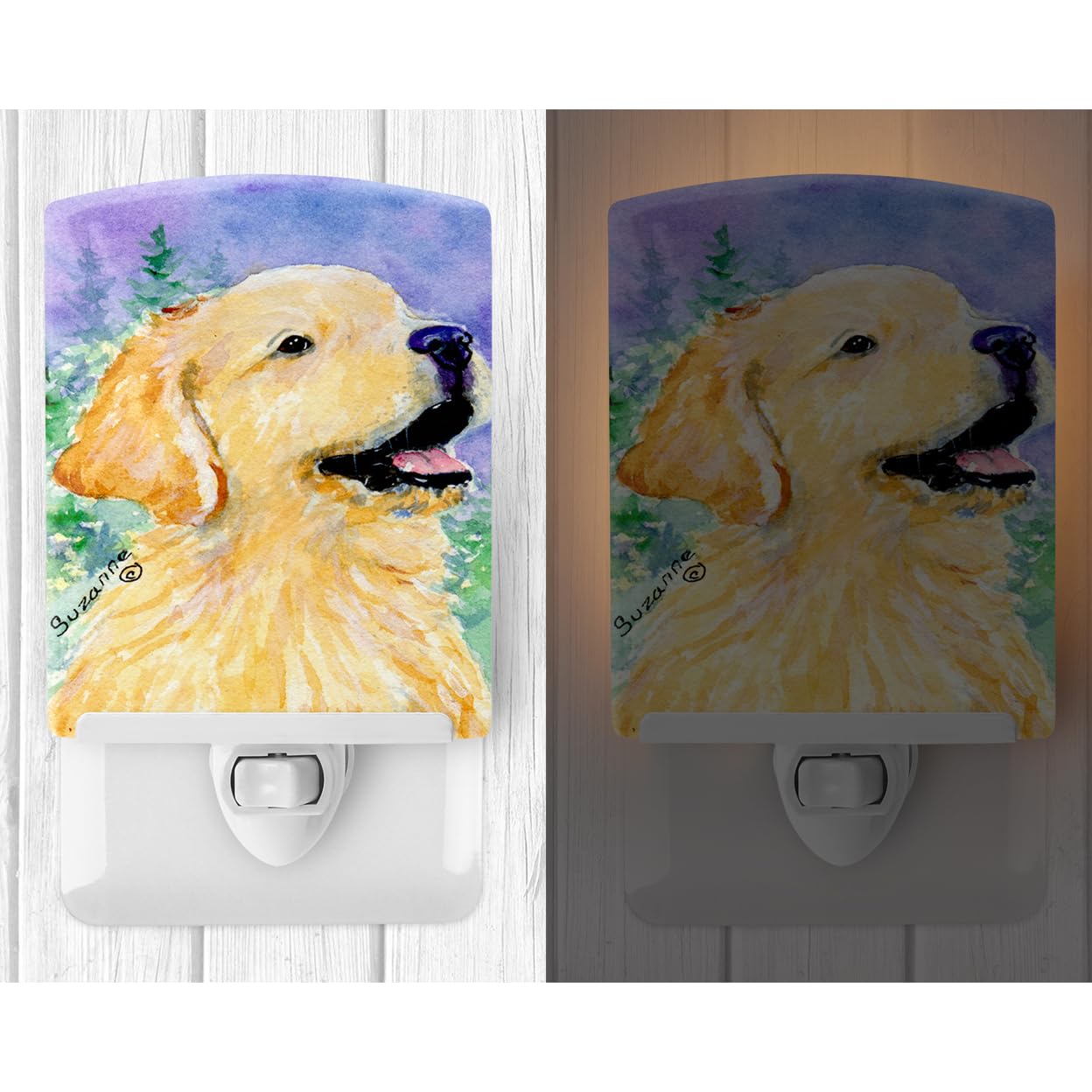 Caroline'S Treasures Ss8904Cnl Golden Retriever Ceramic Night Light Compact, Ul-Certified, Ideal For Bedroom, Bathroom, Nursery, Hallway, Kitchen, 6X4X3, Multicolor