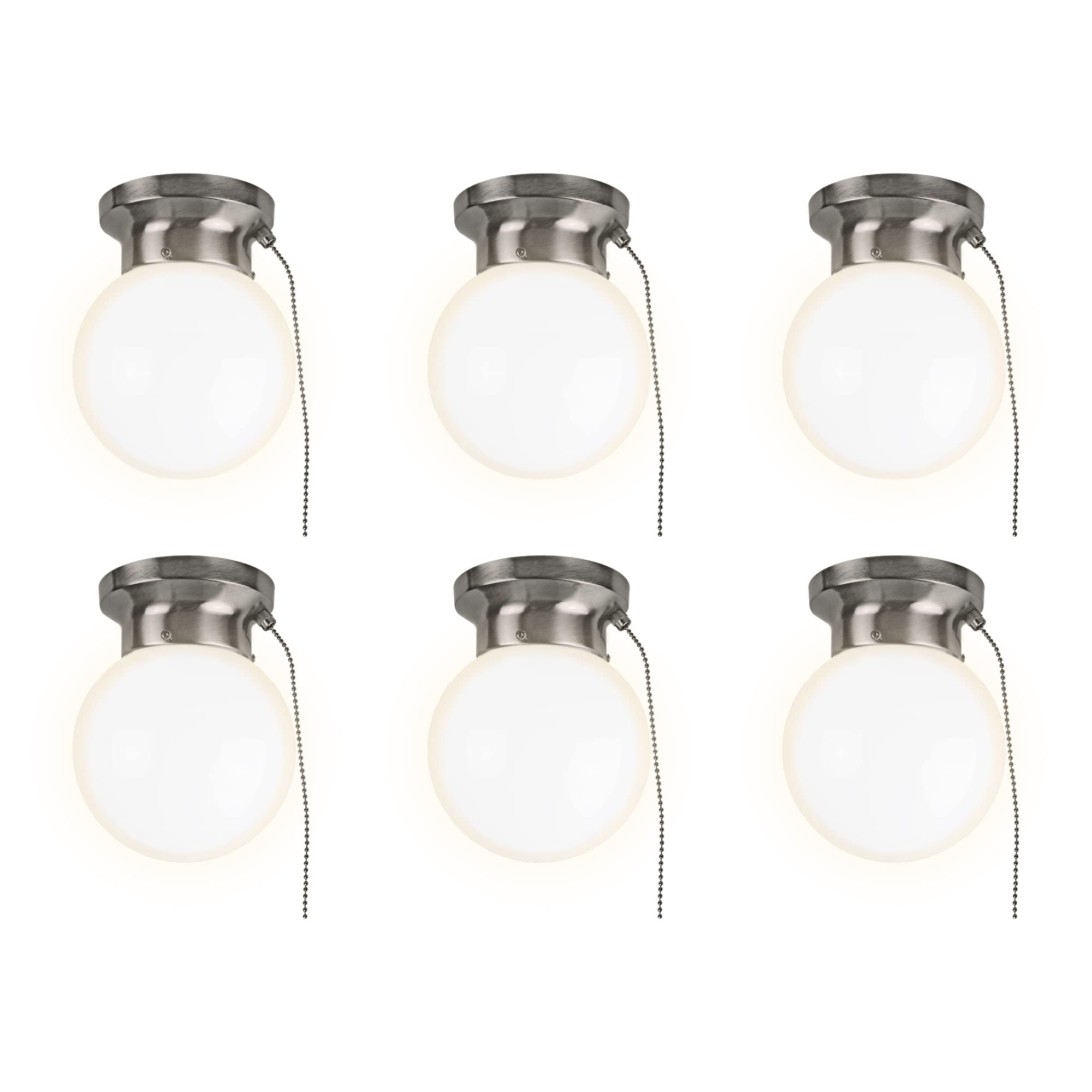 Ultralux Utility LED Flush Mount Light Fixture, 500 Lumens, 3000K, Brushed Nickel, 6-Pack, ETL-Certified, Model e53aa7bf-b