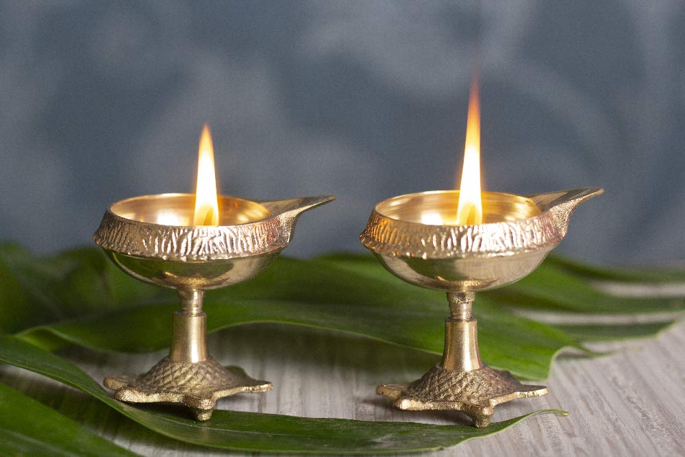 Fashion Bizz Brass Diwali Kuber Deepak On Stand Diyas Table Diya Set Brass (Pack of 2) Table Diya Set