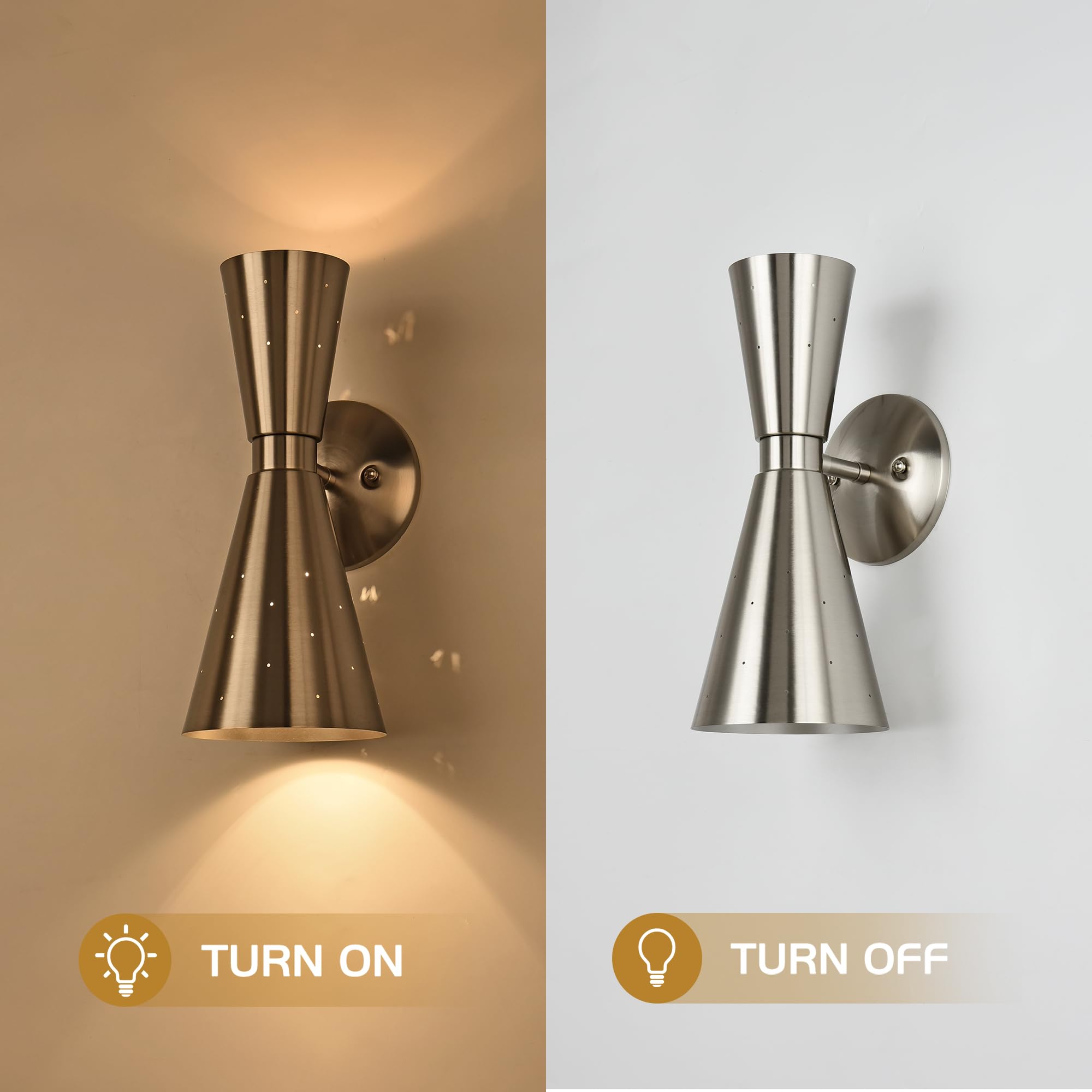 Merbotin Brushed Nickel Wall Sconce, Modern Sconce Wall Lighting Mid-Century Hardwired Wall Light Bedside E12 Industrial Metal W