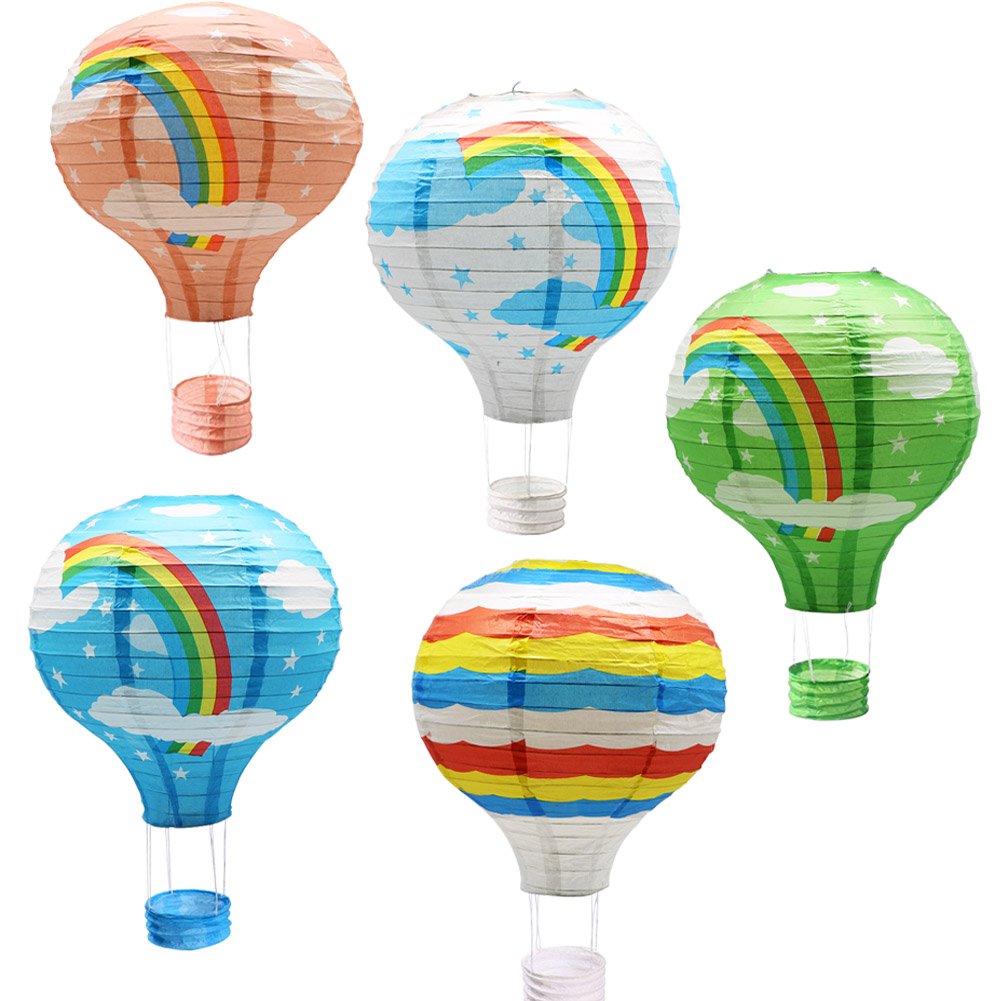 ADLKGG Hanging Rainbow Hot Air Balloon Lanterns, Pack of 5, 12 inch, Paper Party Decoration for Birthday & Christmas