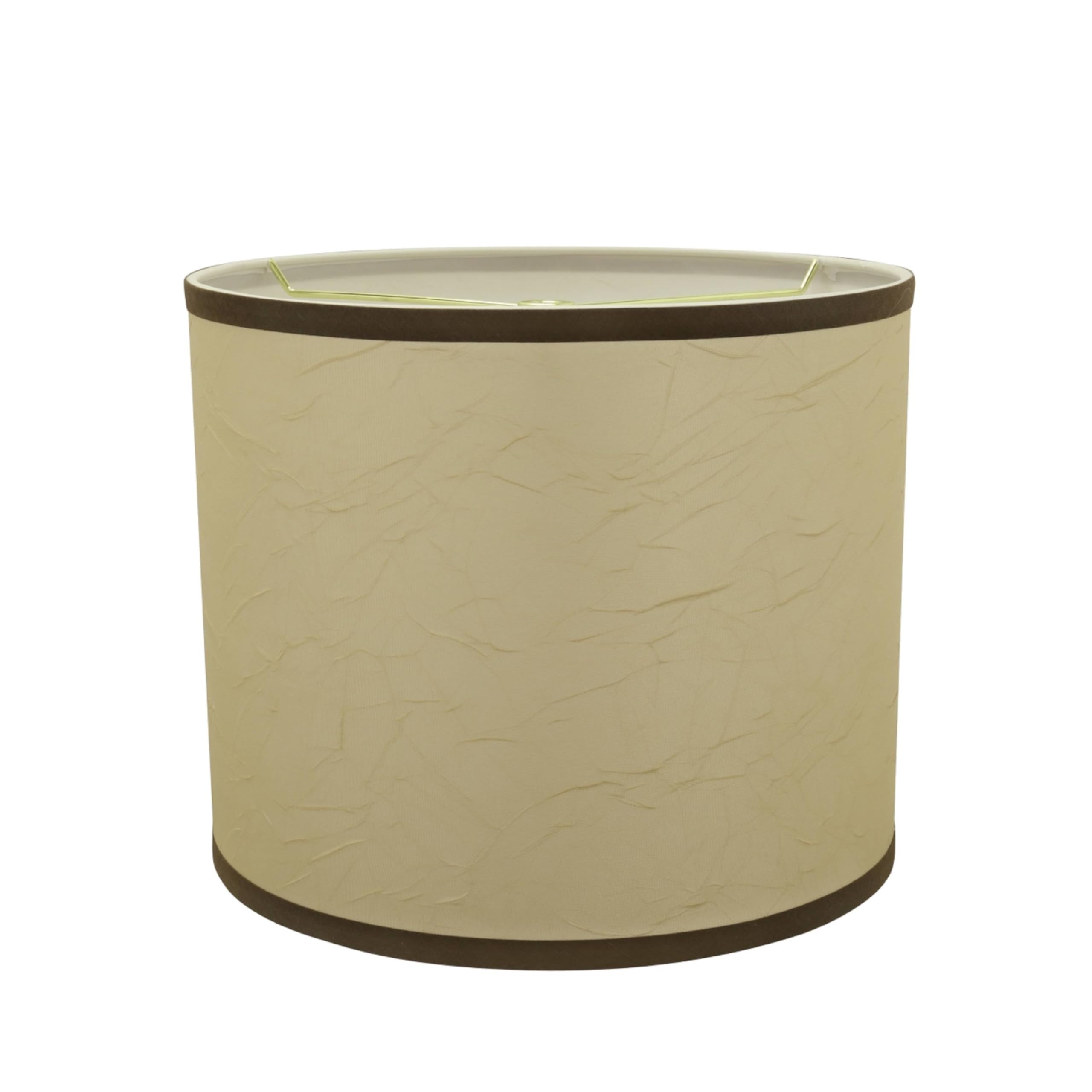 Aspen Creative Drum Lamp Shade, 12in Wide, Crinkled Fabric, Beige & Brown Trim, Model 31098A