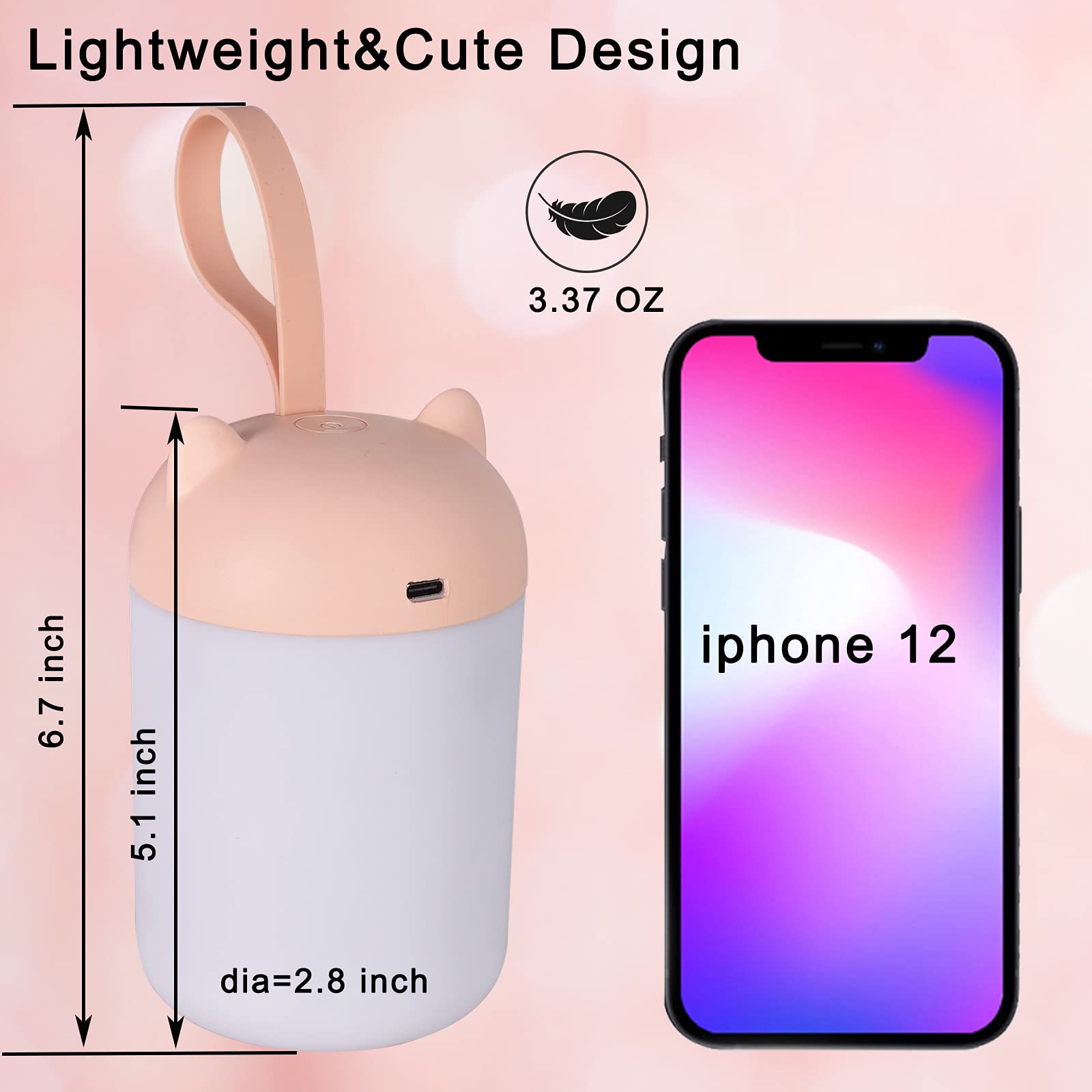 Startogo Kids Lantern Night Light - Portable Rechargeable Led, Dimmable, Warm Light, Pink