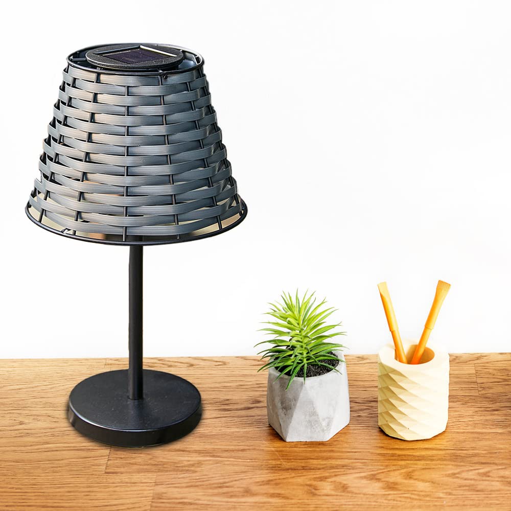 Shumi Solar Table Lamp - Waterproof Vintage Metal Base, Rattan Shell, Minimalist Design For Patio & Indoor