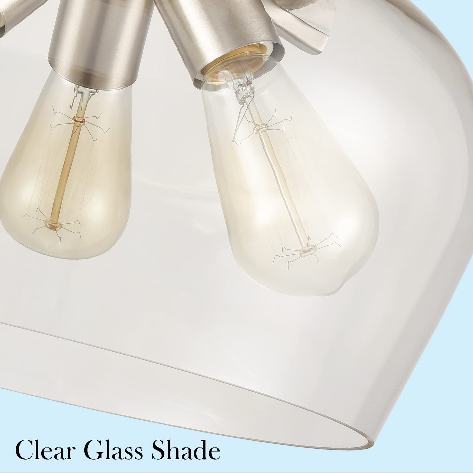 Teenyo Modern Brushed Nickel Pendant Light Fixture 3-Light Glass Pendant Lighting Brushed Nickel Clear Glass Pendant Light With