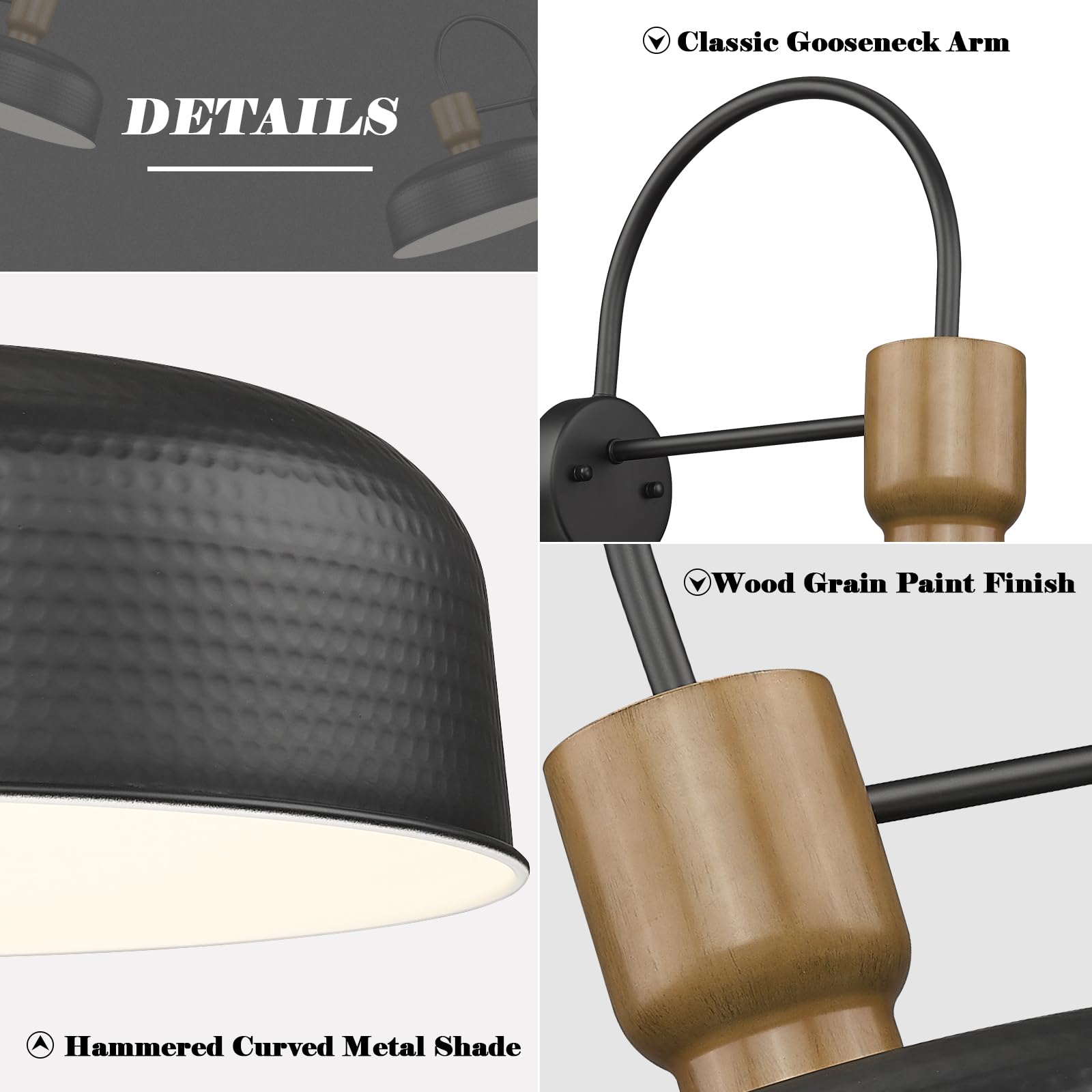 Luminzone Gooseneck Barn Light - Vintage Black Wall Lantern, Large 2 Pack For Outdoor Use