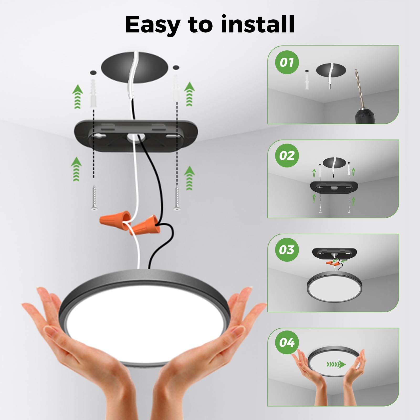 Zemty 2Pack Led Ceiling Light Fixture 6.5 Inch, 12W 1200Lm Ceiling Mount Light Fixtures, Adjustable 3000K 4000K 6500K, Round Fla