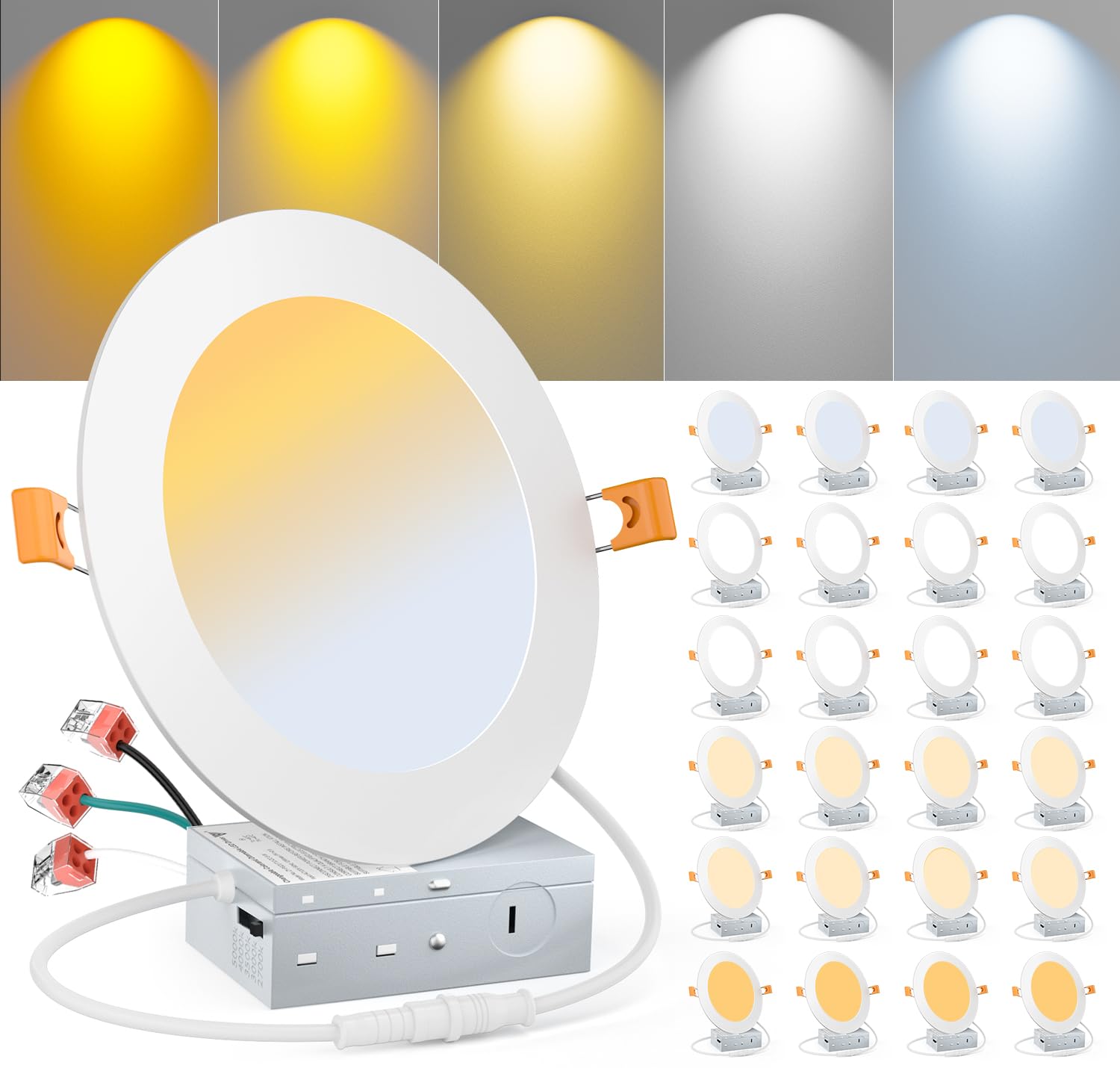 Miootly 24Pack Recessed Lighting 6 Inch Ultra-Thin, Modern Led Ceiling Light Fixture With Metal Junction Box, 2700K/3000K/3500K/4000K/5000K Selectable, 12W 1050Lm, Dimmable