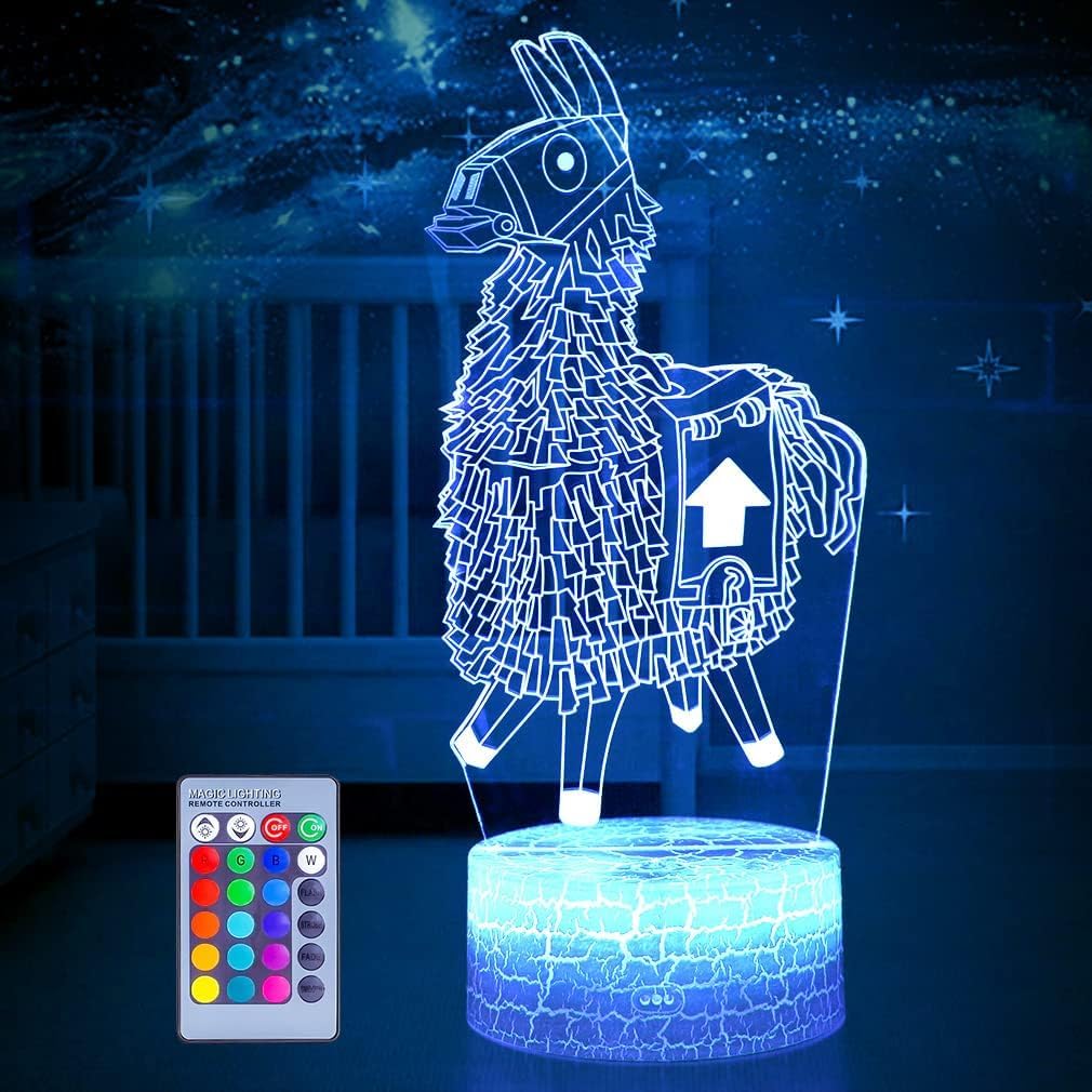 Hoofun 3D Night Light With Remote, 16 Color Changeable Llama Crackle Base, Kids Gift