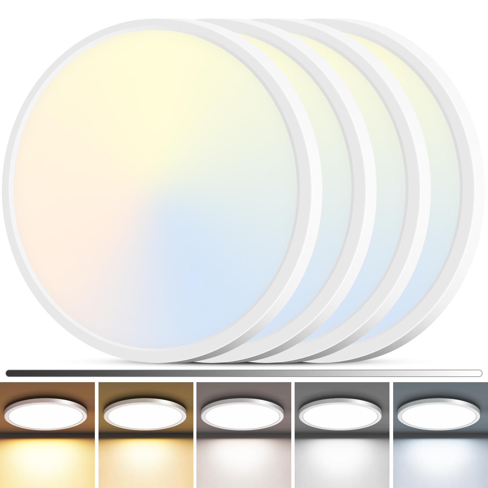 zemty 4Pack LED Flush Mount Ceiling Light  12Inch 24W Dimmable Ceiling Lights Fixture  5 Color Temperatures (3000K-6500K) White Round Ceiling Lamp for Bedroom  Kitchen  Hallway Bathroom