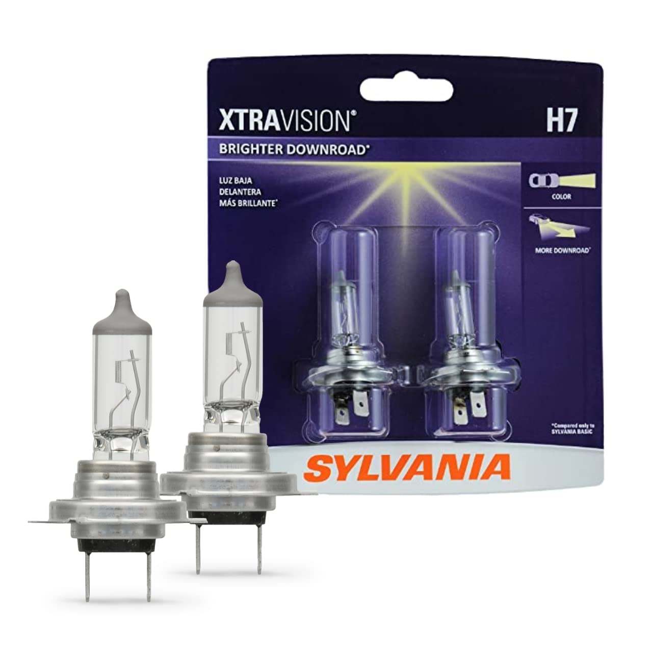 SYLVANIA H7 XtraVision Halogen Headlight Bulb - High/Low Beam & Fog Replacement, 2 Bulbs