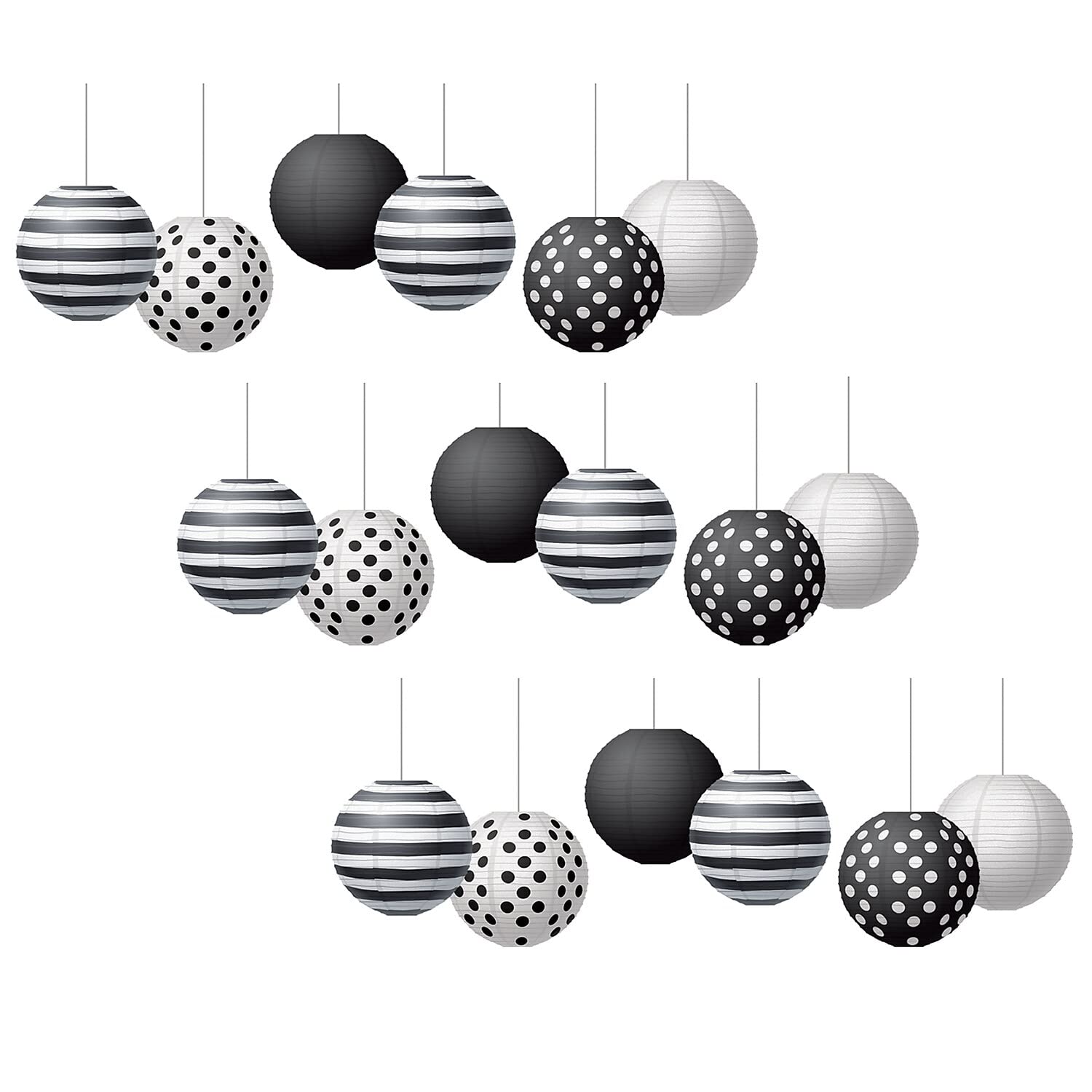 Teacher Created Resources 8in Hanging Paper Lanterns, Black & White, Pack of 18 (3 Packs of 6) - Paper