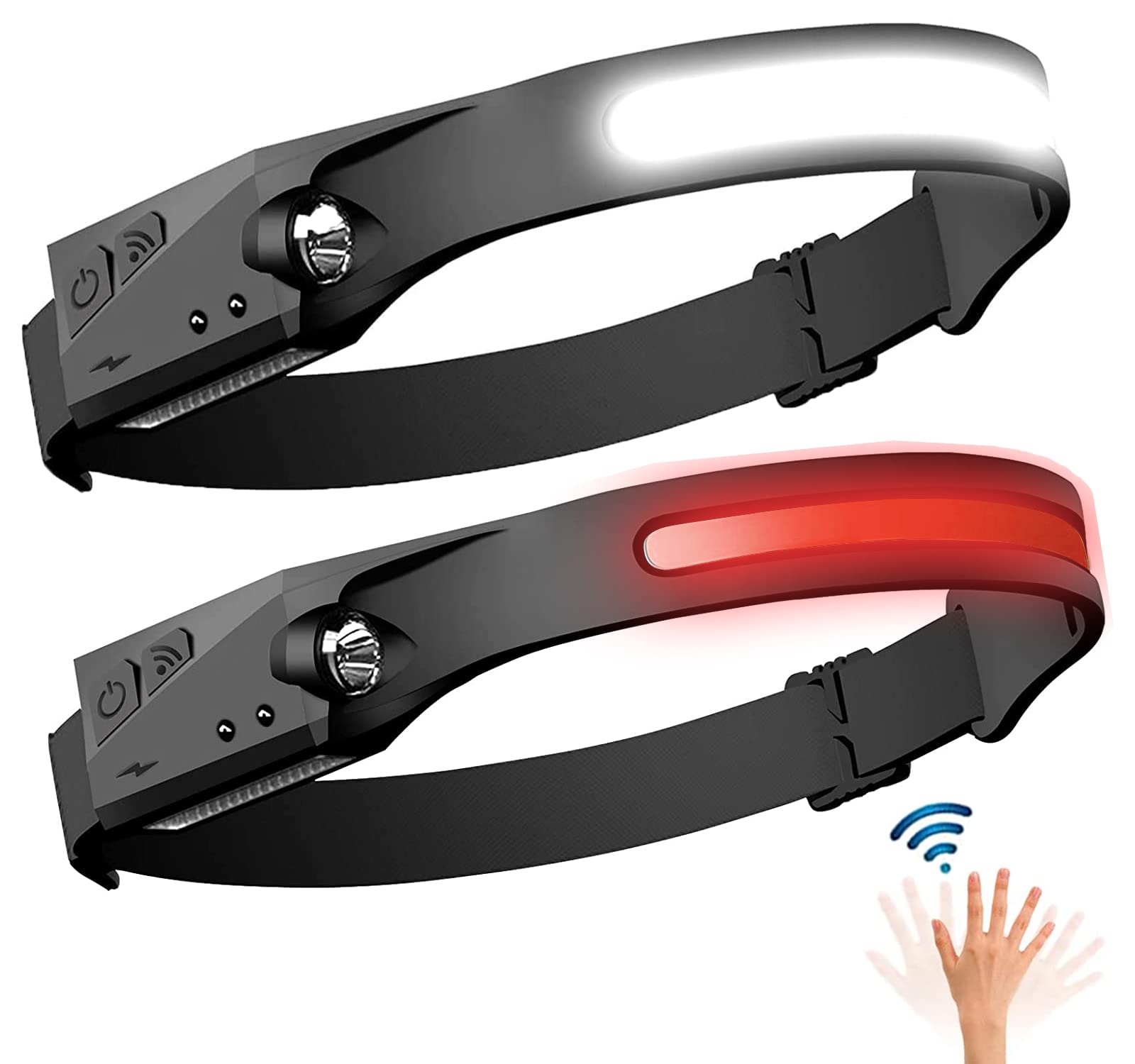 Maxme100 Rechargeable Headlamp - 1200 Mah, Motion Sensor, 4X Brighter, 2 Pack, White
