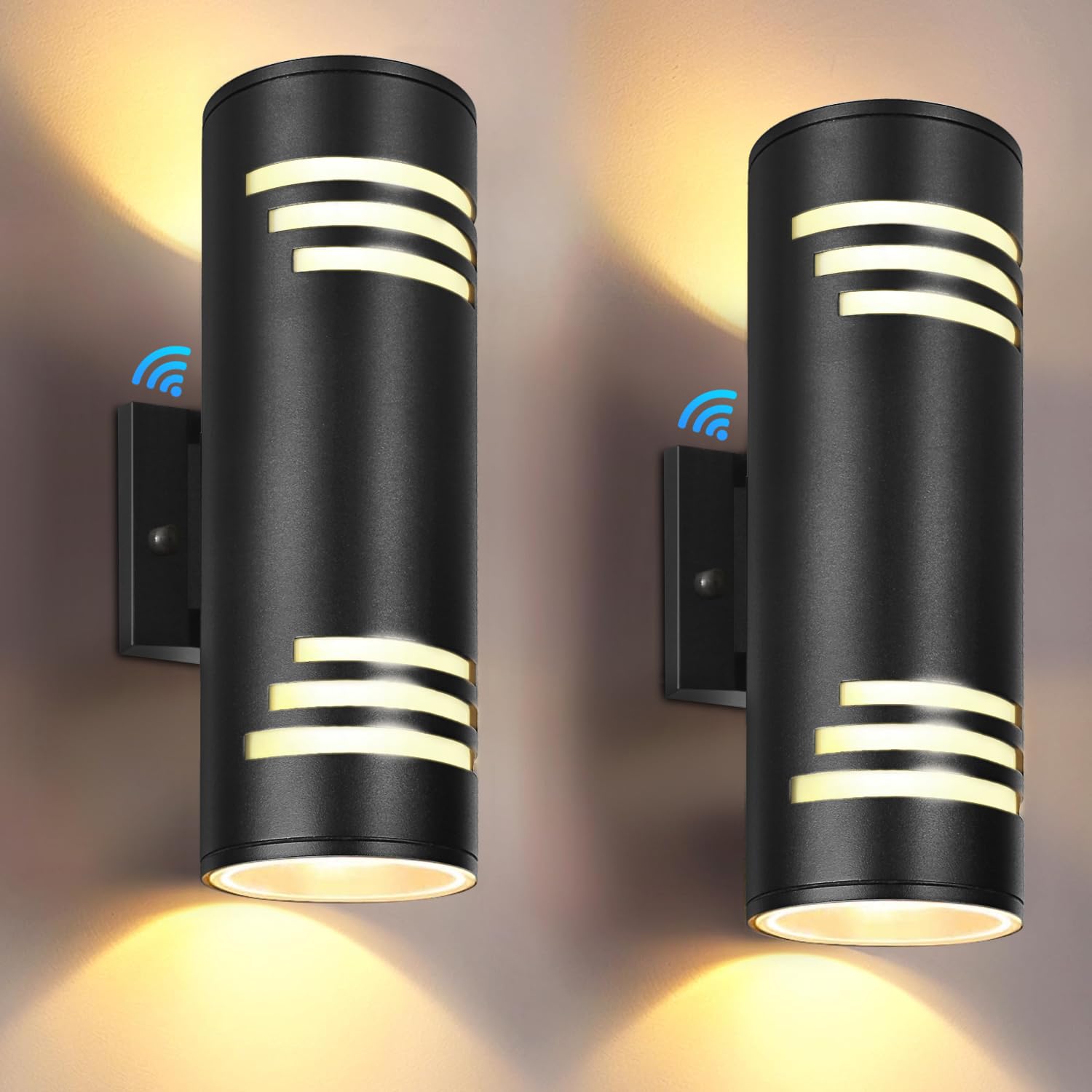 rosykite Dusk to Dawn Porch Lights Outdoor 2 Pack, Modern Exterior Lighting Fixtures 13In, Cylinder Outdoor Wall Lamp Up and Dow