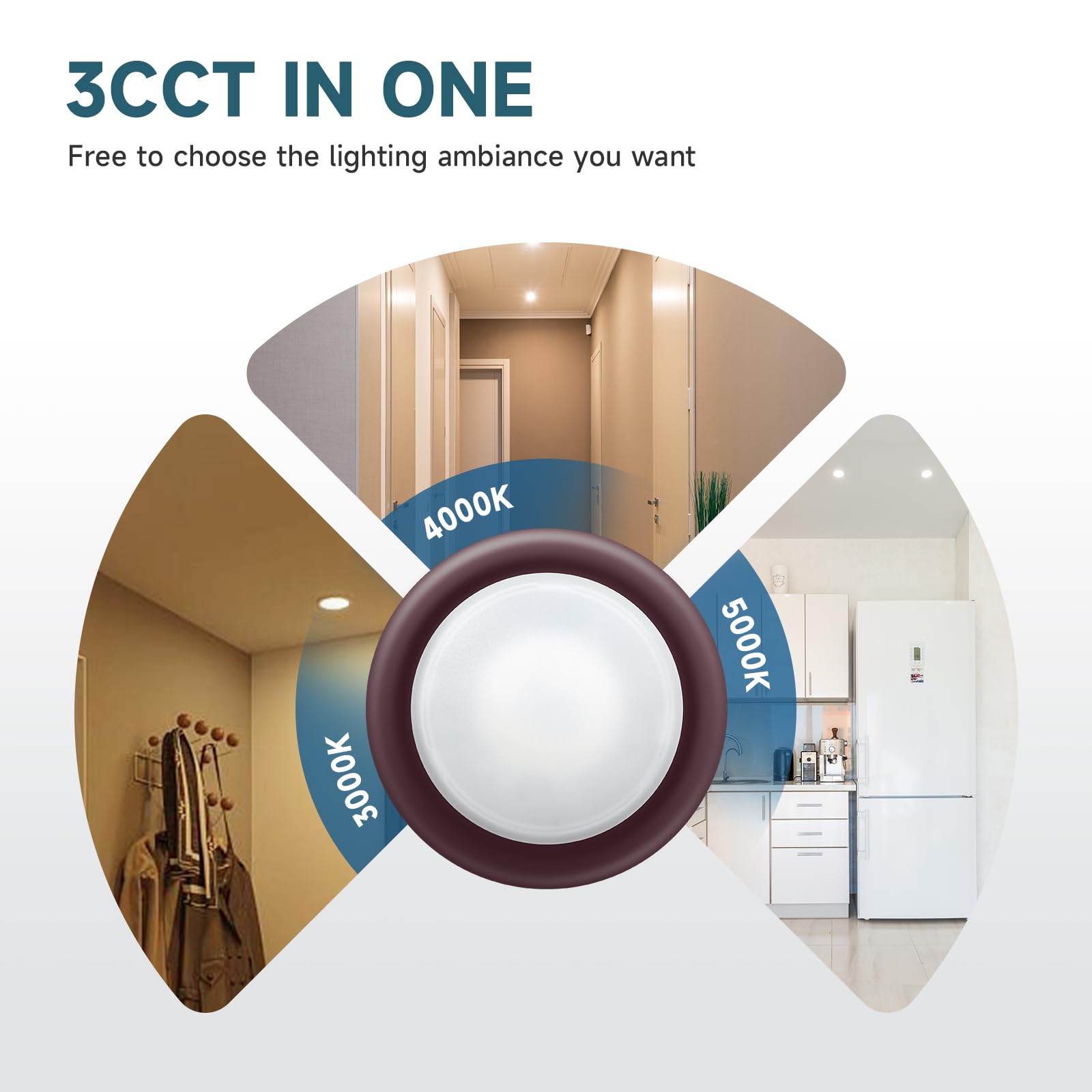 ECOELER LED Disk Light, 3000K/4000K/5000K, 16.5W, 1100lm, Aluminum, 10 Pack, Model CDR