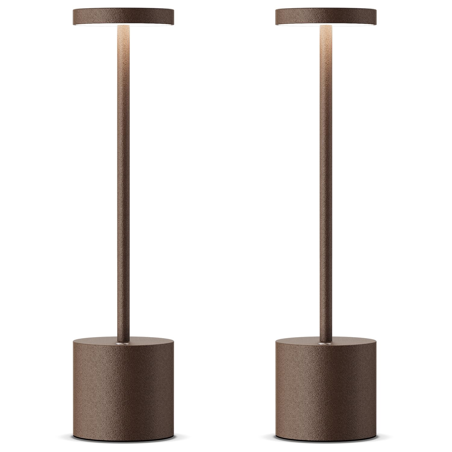 JALVDE Cordless LED Table Lamp, 13.5in, Aluminum, 3 Levels Brightness, Rusty, Model JL-S801, Set of 2