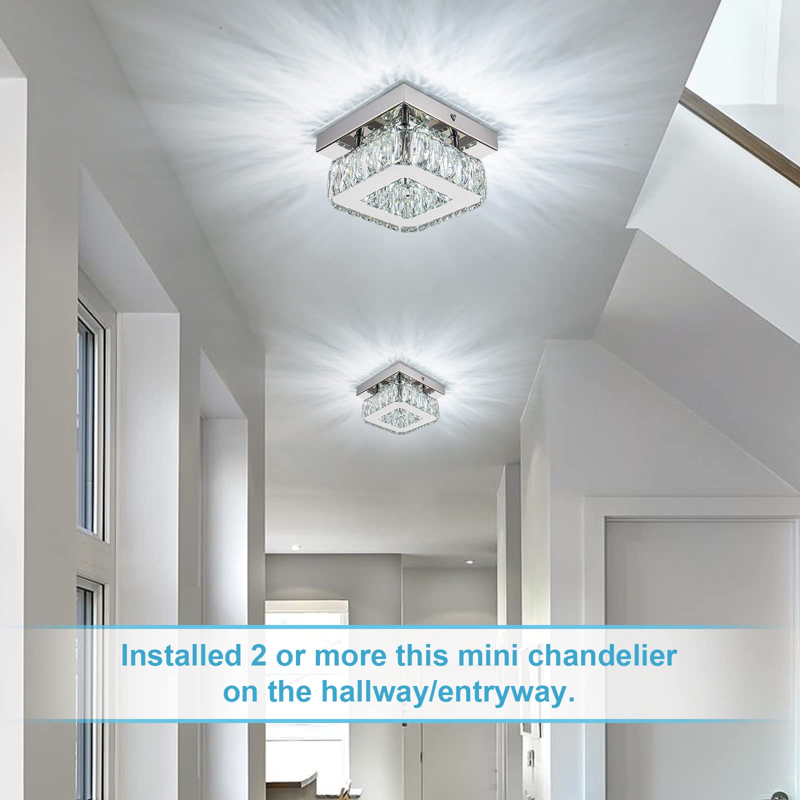 Homlaiting Mini Modern Crystal Chandelier, Led Flush Mount Light Fixture For Hallway & Bedroom