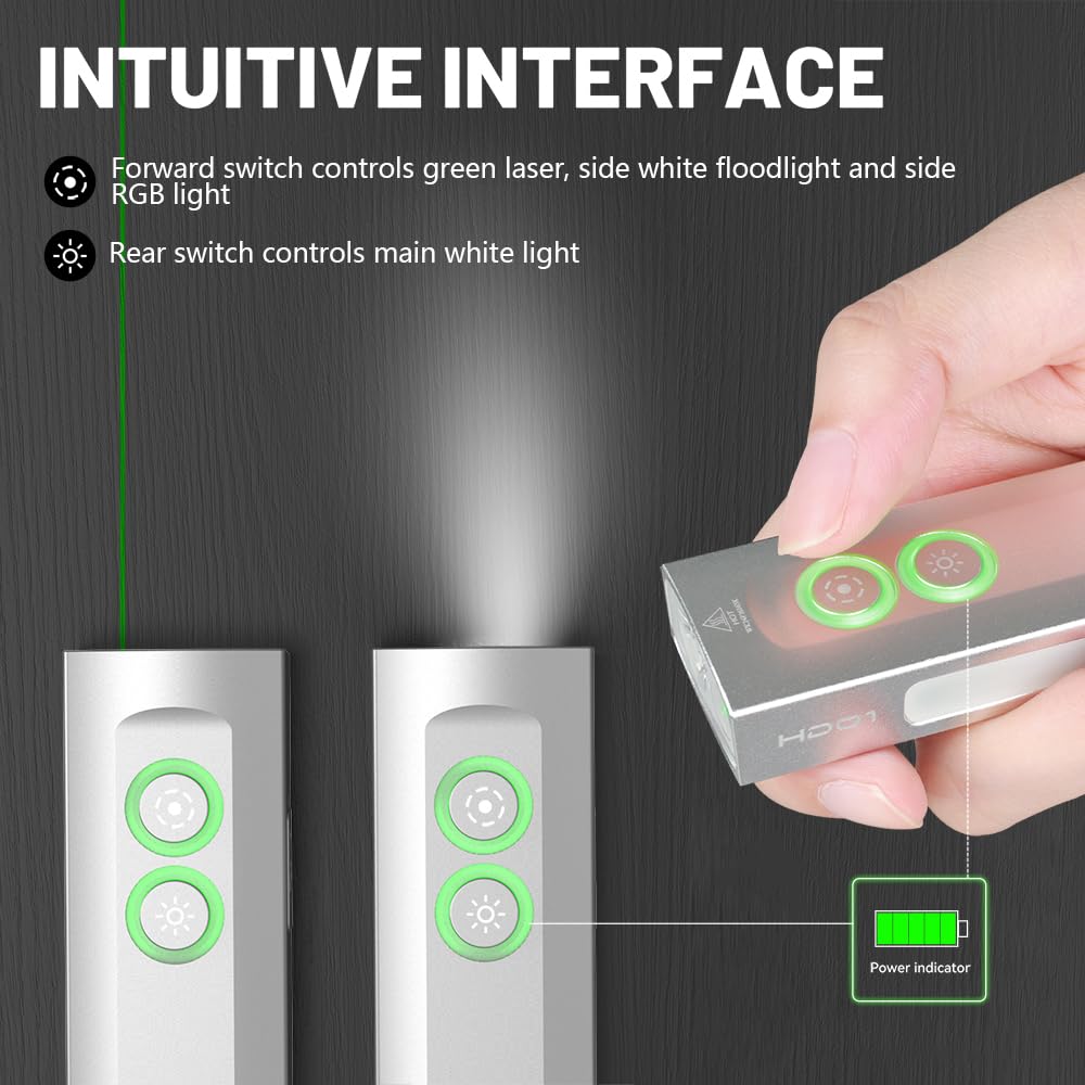Wurkkos HD01 Flashlight, 1200 Lumens, RGB & Green Light, Rechargeable, Silver AL6061-T6 Aluminum, Pocket & Magnetic Design