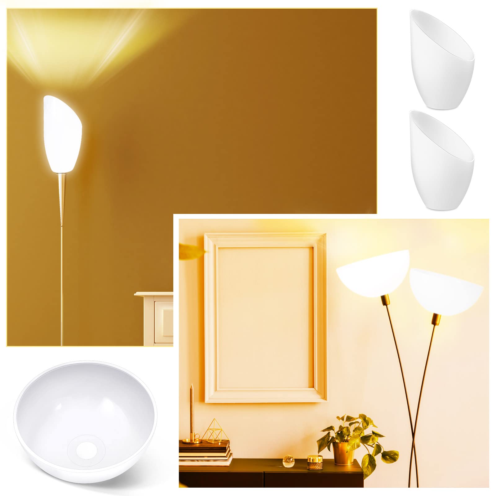 Hortsun Replacement Lamp Shade 4 Pcs White Replacement Plastic Lampshade 2 Pack 1.65'' Fitter 10'' Diameter Bowl Shape 2 Pack 1.