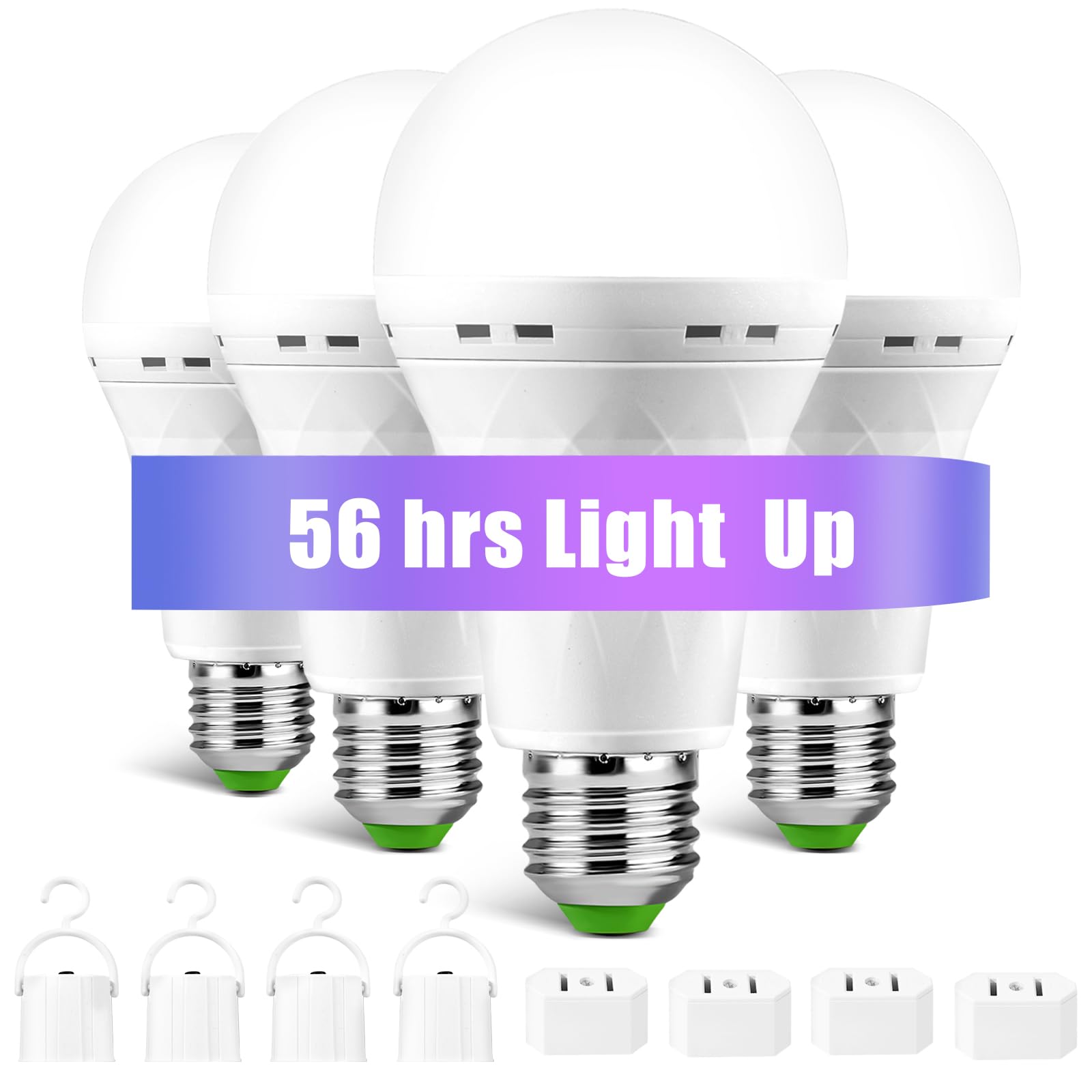 LHZHENG LED Emergency Rechargeable Light Bulb, 12W 60W Equivalent, E27, Plastic, White, 4 Pack, Model ZSHLQ-2P
