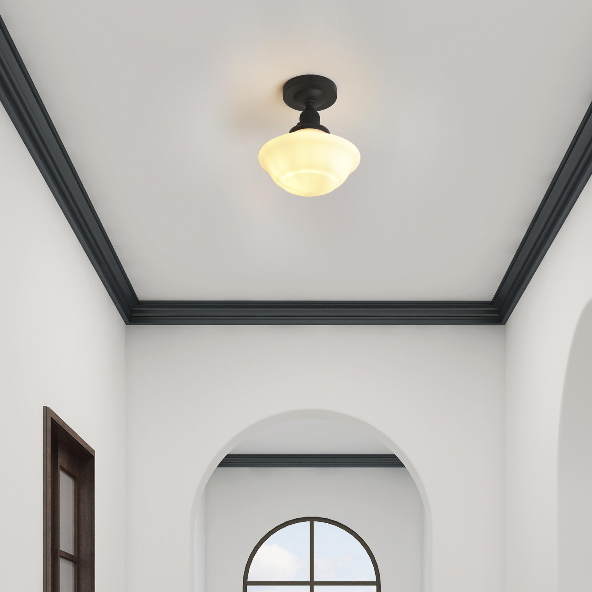 Pathson Vintage Flush Mounted Ceiling Lighting With Milk White Glass Shade, Mid-Century Style Ceiling Light Fixture For Hallway