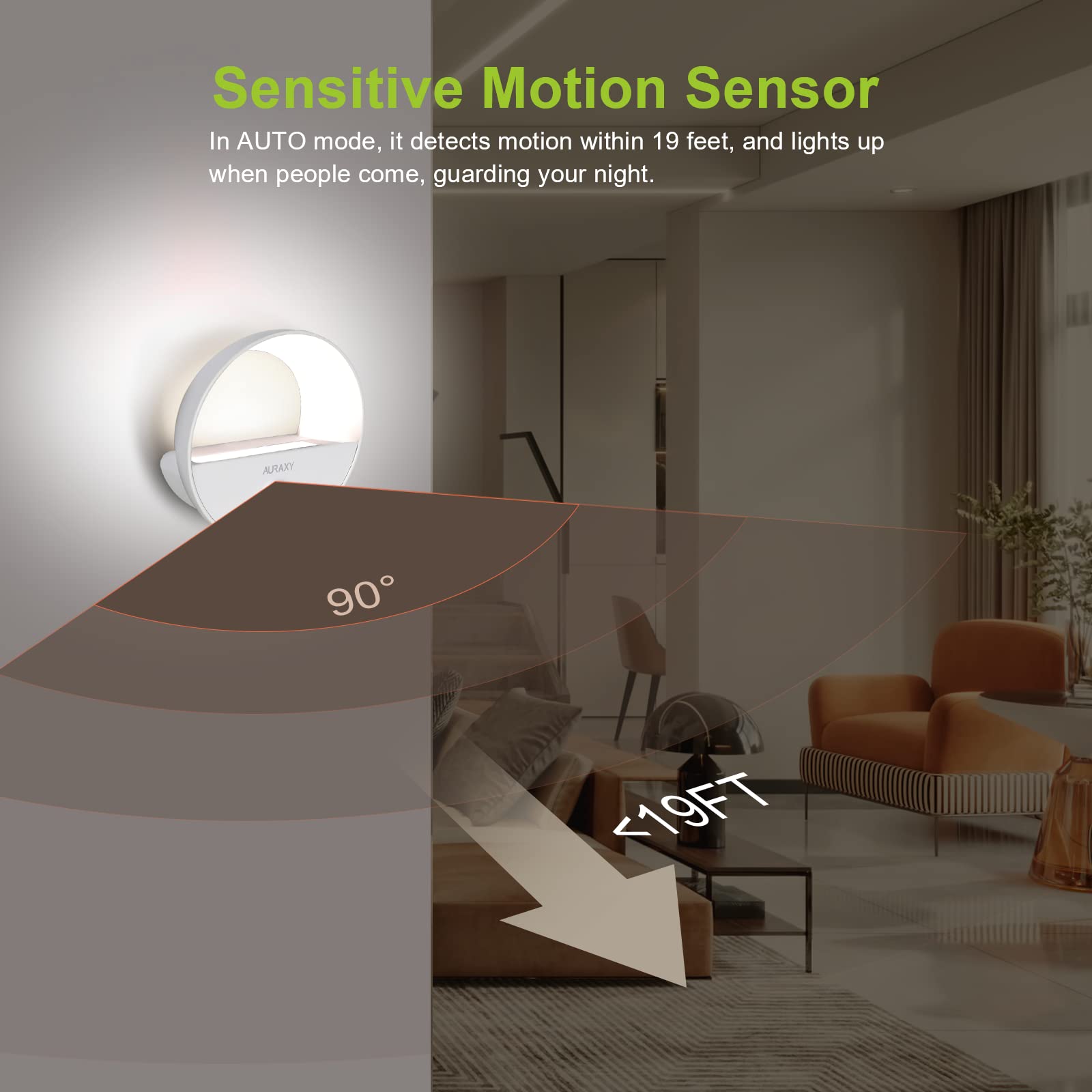 AURAXY Rechargeable Motion Sensor Night Light - LED Cool White, Magnetic, Dusk to Dawn Sensor, 6 Pack, Model INL7-W, White