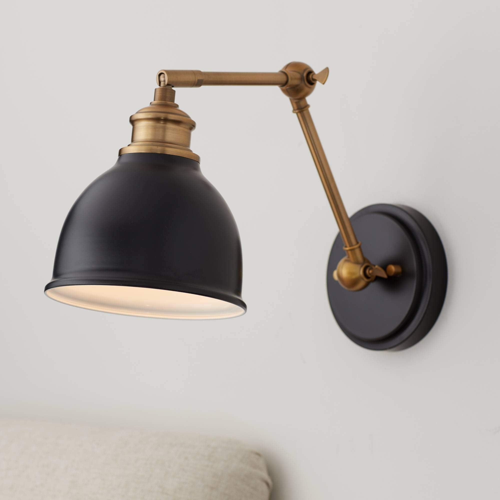Barnes and Ivy Sania Modern Industrial Swing Arm Wall Mount Lamp Black Adjustable Antique Brass Metal Hardwire Light Fixture for