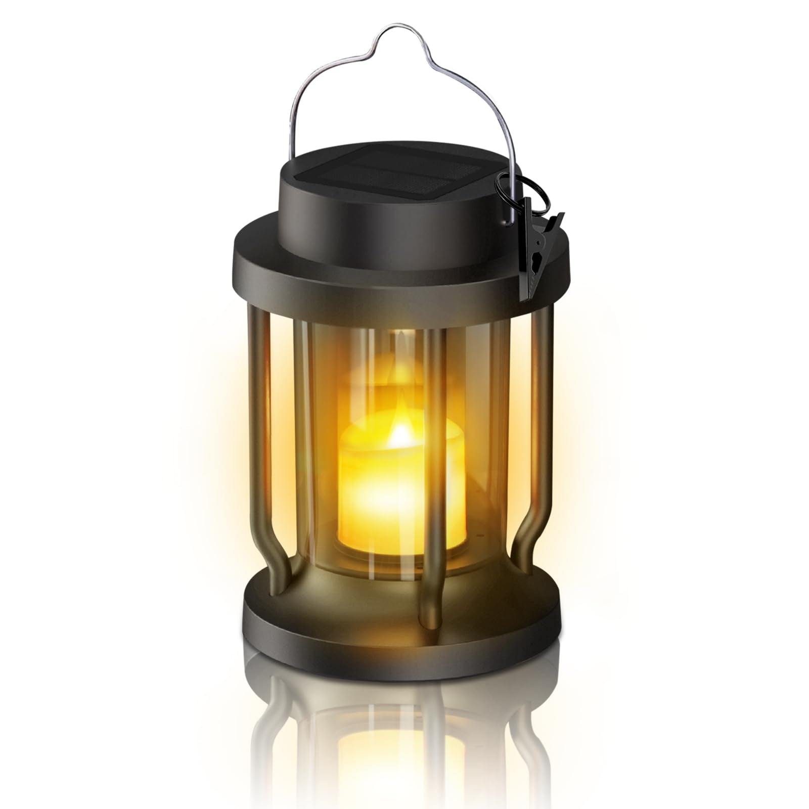 FriutShine Solar Lantern – Flickering Flameless Candle, Weatherproof, 1 Pack, Black, Model L01