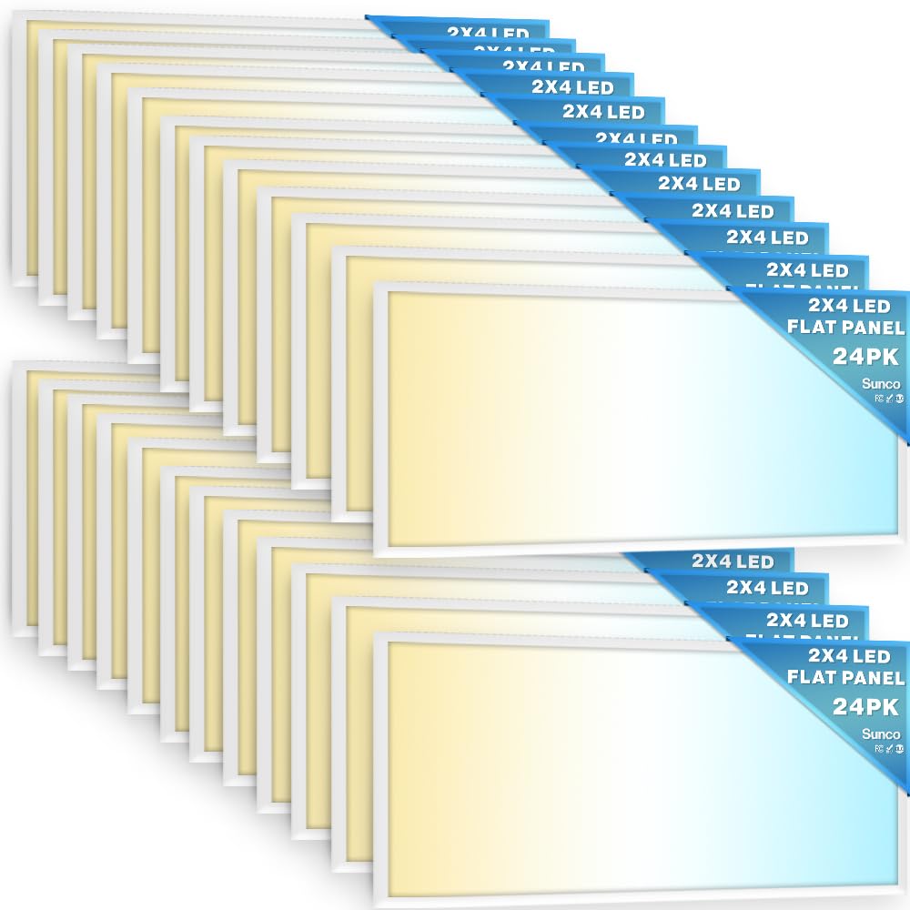 Sunco 24 Pack 2X4 Led Flat Panel Light Drop Ceiling Office Shop Commercial Warehouse Fixture, 6500 Lumens, Selectable Features, 