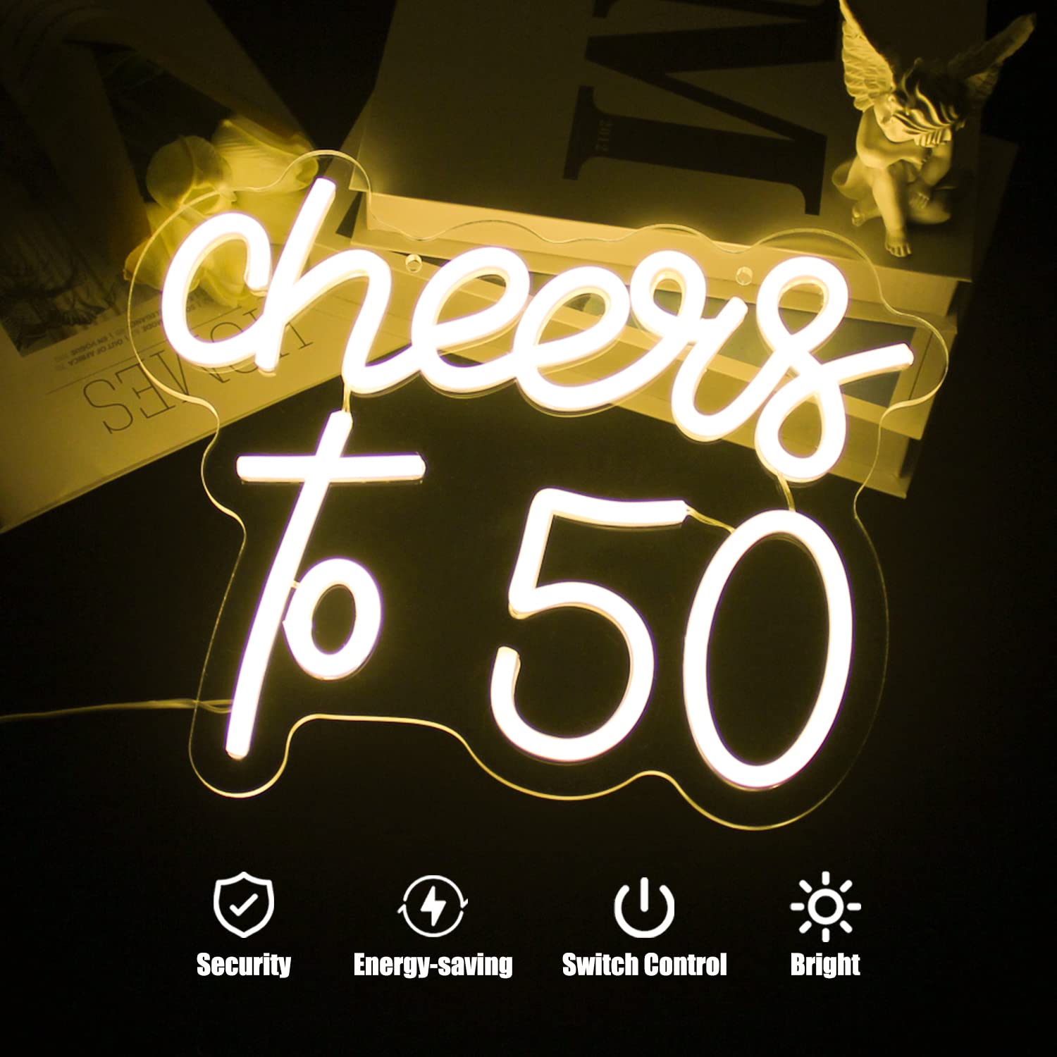 CKTBLEY Neon Sign - Cheers to 50 Years - Warm White LED Acrylic Wall Decor for Birthday, Wedding, Party, Bar