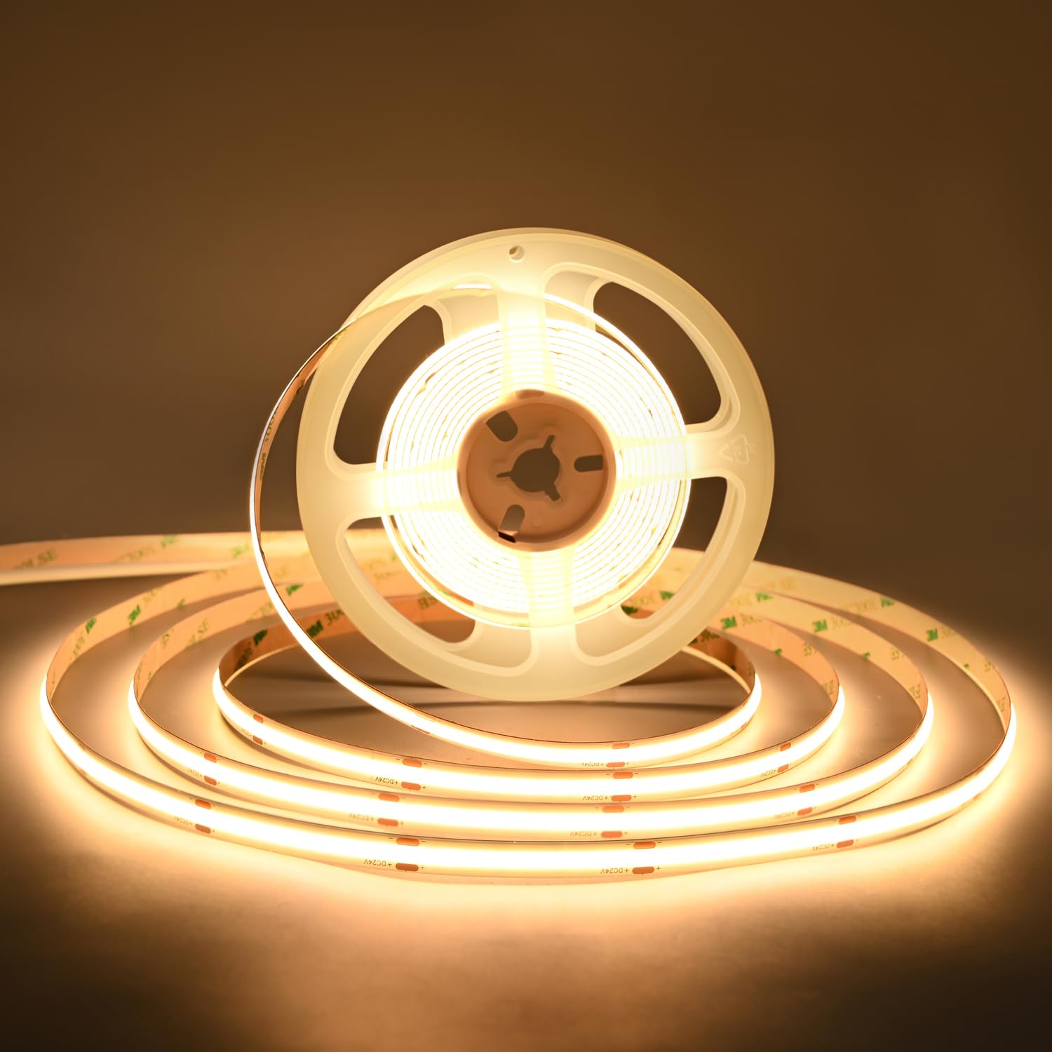TUNICHX COB LED Strip Light UL Listed DC 24V LED Strip Light Flexible Super Bright LED Strips,16.4ft 3000K Warm White,CRI 90+,24
