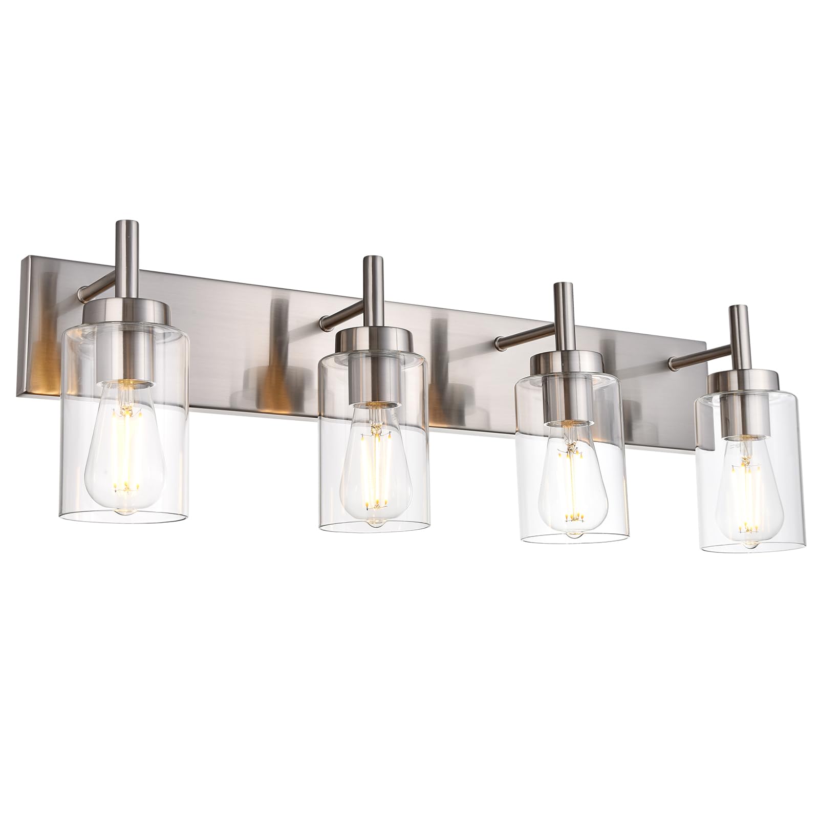 Vinluz 4 Lights Bathroom Vanity Light Fixture Brushed Nickel Sconces Wall Lighting Modern Industrial Indoor Wall Mounted Lamp Fo