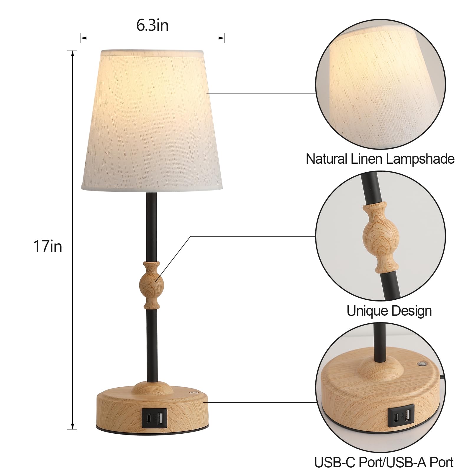 Meixisue Bedside Table Lamp For Bedroom With 2 Usb Charging Ports Minimalist Small Nightstand Lamp 3-Way Dimmable Touch Desk Lam