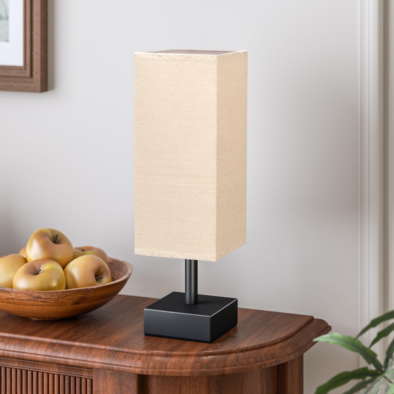 Aooshine Linen Black Small Table Lamp - Bedside Lamp For Bedroom, Minimalist Nightstand Lamp With Silver Base, Desk Lamp For Kid