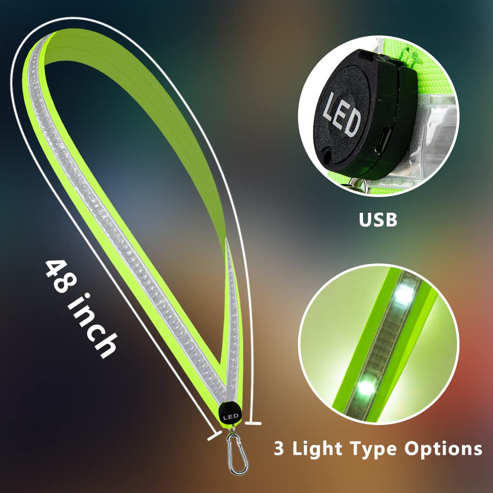 OLIKER LED Night Running Gear - High Visibility Flashing Sash for Men & Women, Rechargeable Outdoor Safety Gear, Green Short Size