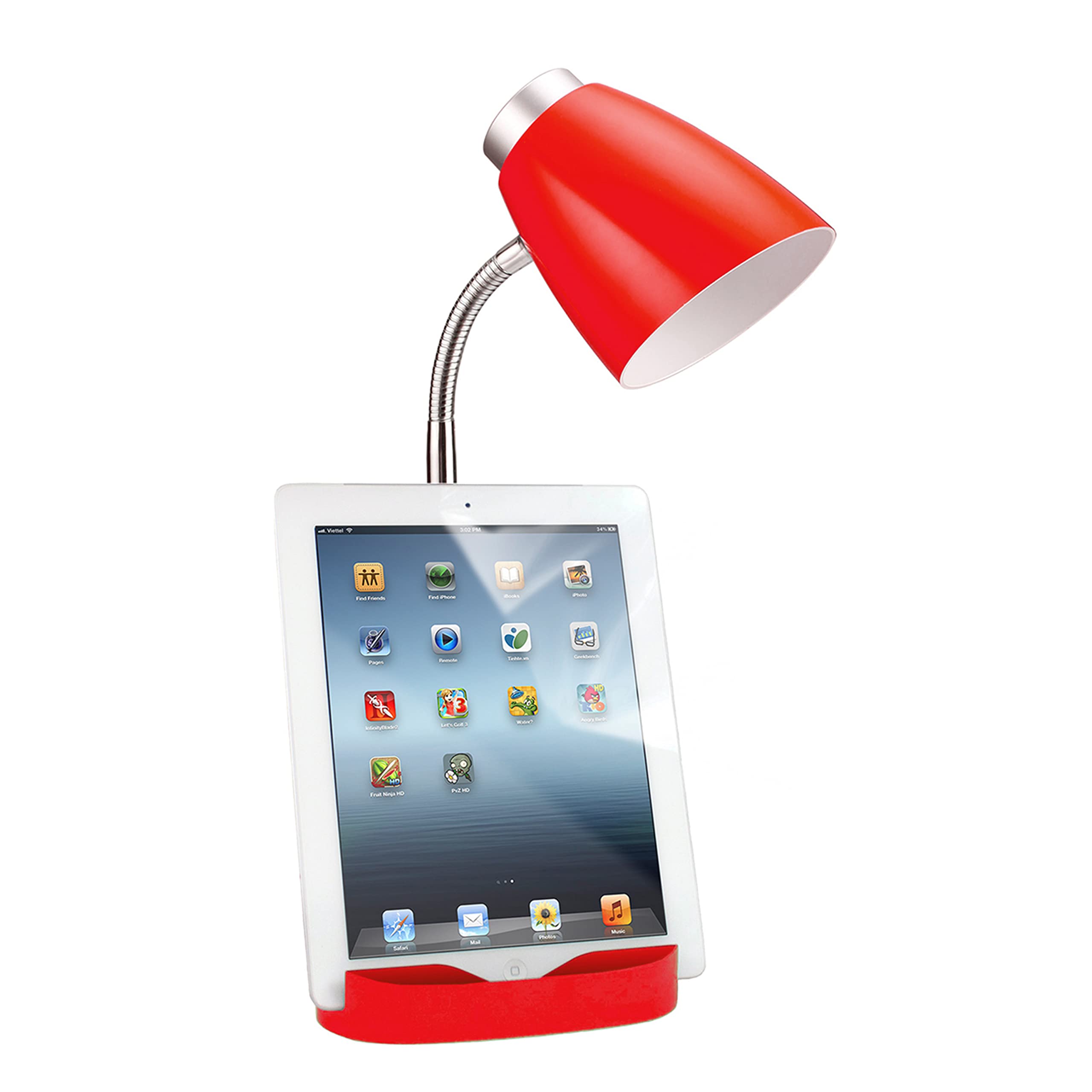 Simple Designs Ld1002-Red Gooseneck Organizer Desk Lamp With Ipad Tablet Stand Book Holder, Red - (Pack Of 6)