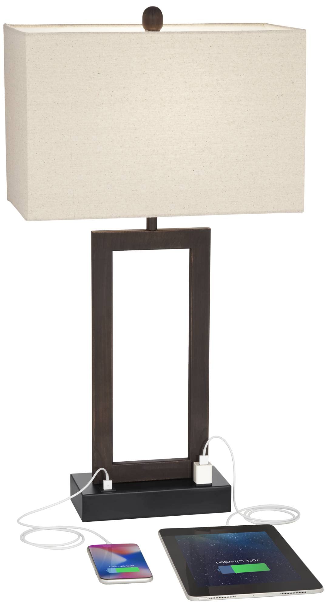 360 Lighting Modern Table Lamp with USB & AC Outlet, 30in Tall, Bronze, Oatmeal Fabric Shade, Model 42V69