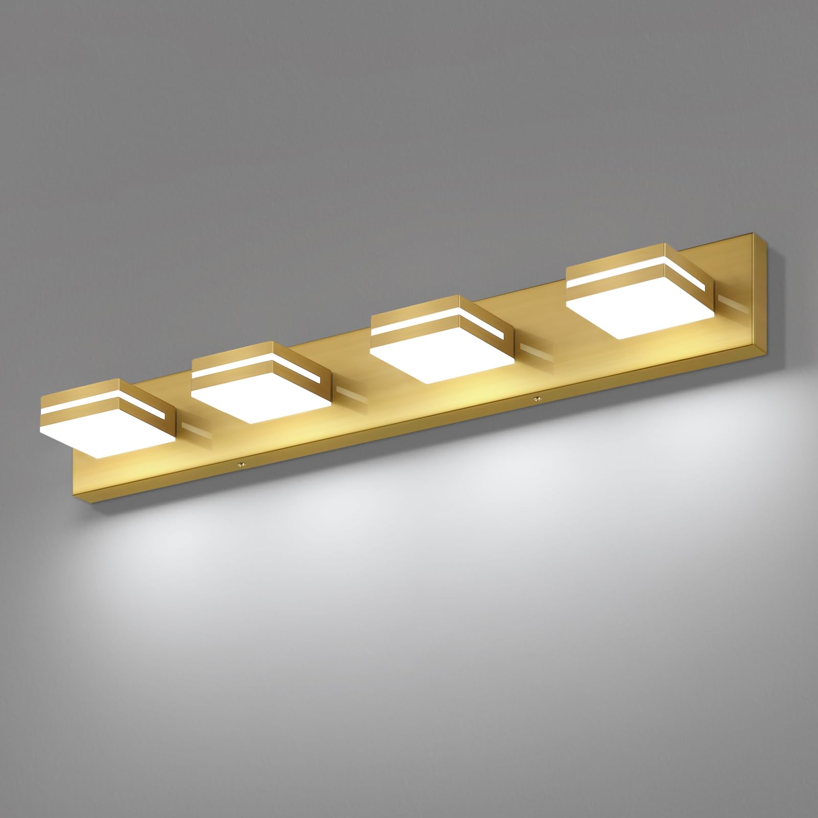 SineRise LED Bathroom Vanity Light Fixture - 4-Light, 30-Inch, Brass, Stainless Steel, Model 21d4a96e-dde5-473c-adb3-a