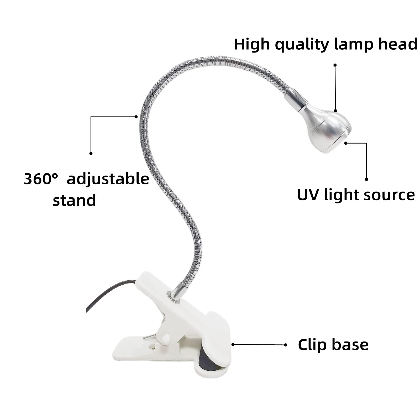 UV LED Light Fixtures with Gooseneck and Clamp Mini Desk Light Clamp Portable Gooseneck for Outdoor Stall Gel Nail Curing, 5V US