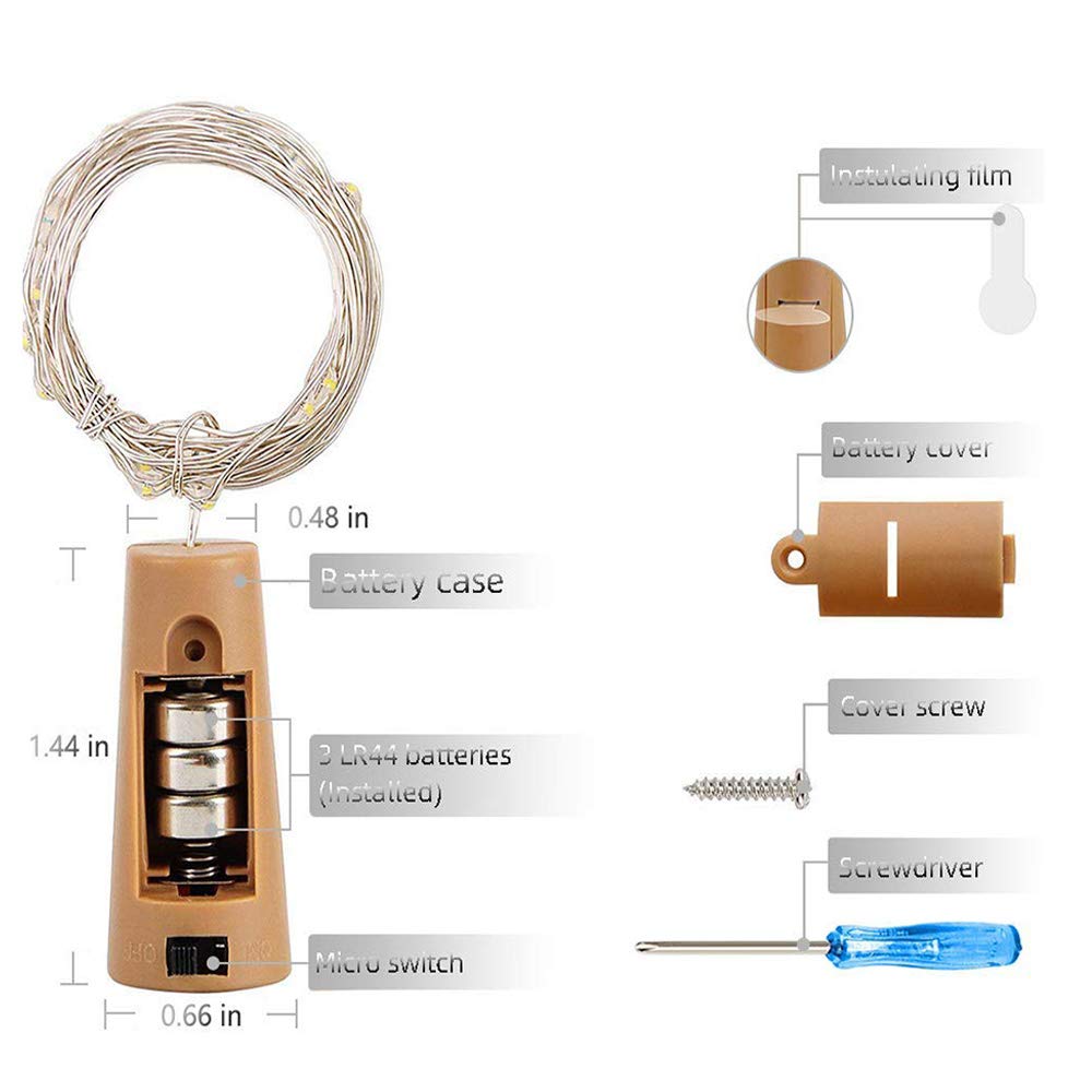 Sunkite Wine Bottle String Lights With Cork,18 Pack 20 Led 2M Battery Operated Mini Silver Copper Wire Fairy Lights For Diy Party Wedding Table Centerpieces Decor (Cool White)