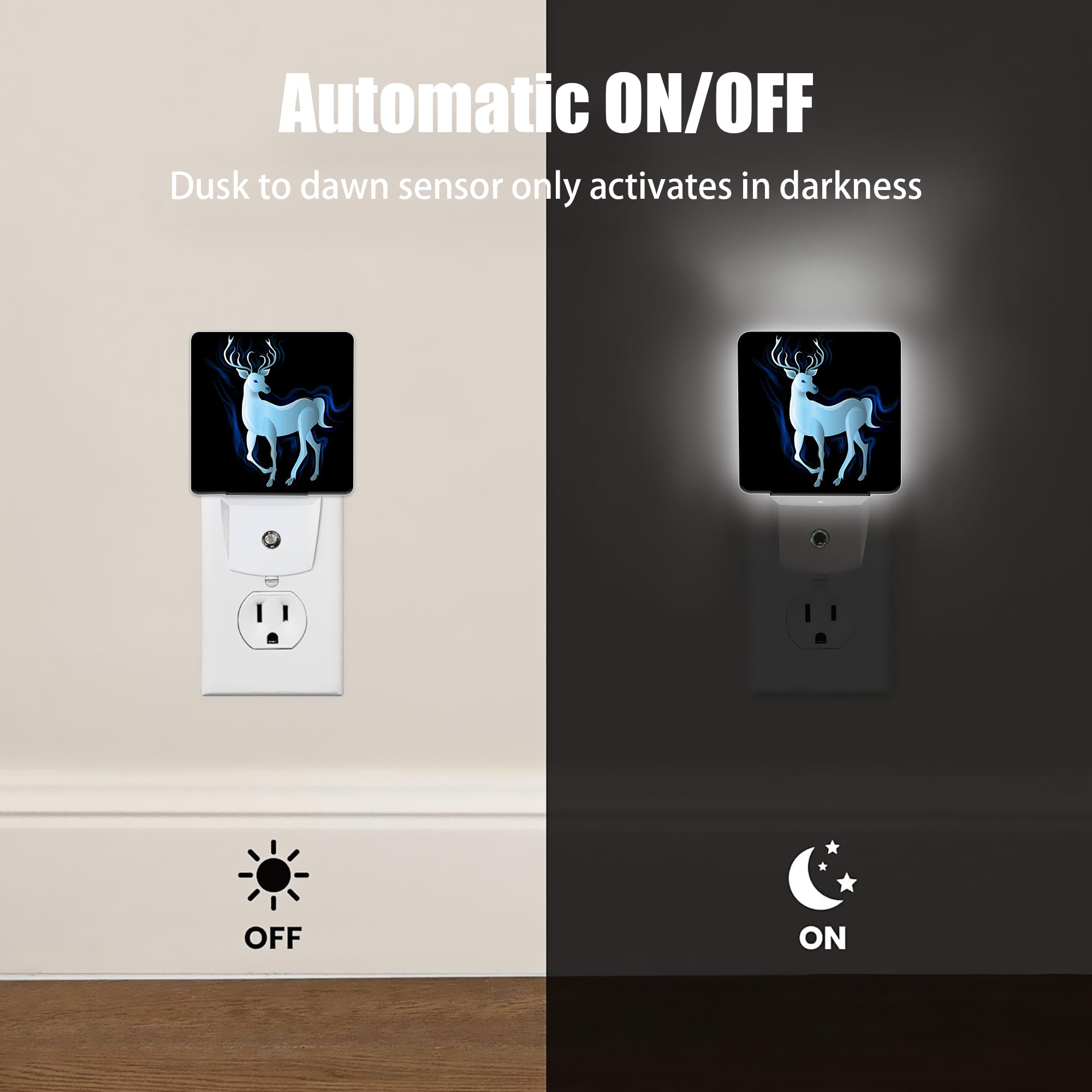 Jopowide Blue Deer Night Light, Northern Lights Night Lights Plug Into Wall Decor For Bedroom, Bathroom, Hallway, Kitchen, Dusk