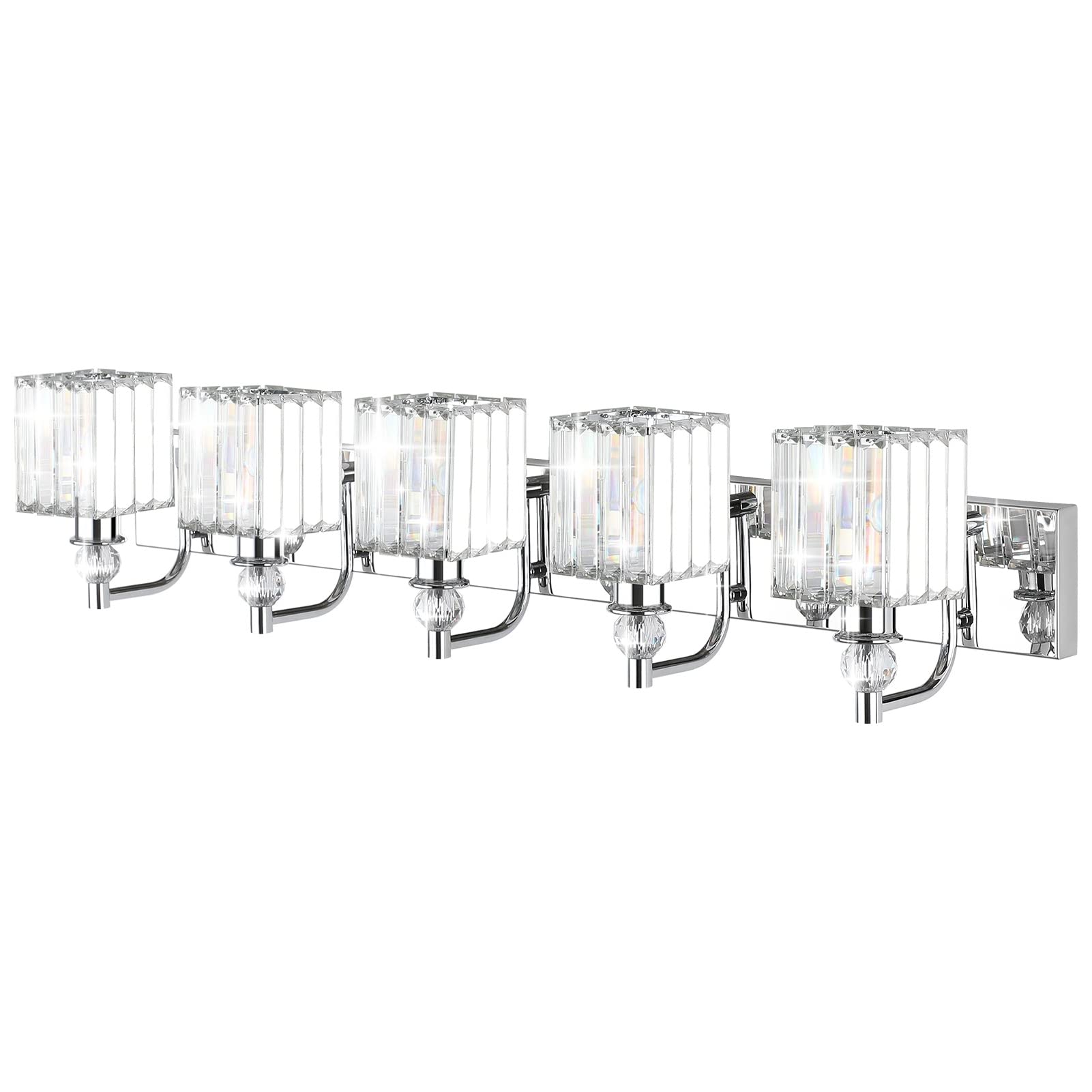 Ralbay Modern Crystal Bathroom Vanity Light 5 Light 40in Chrome Stainless Steel Model 8606