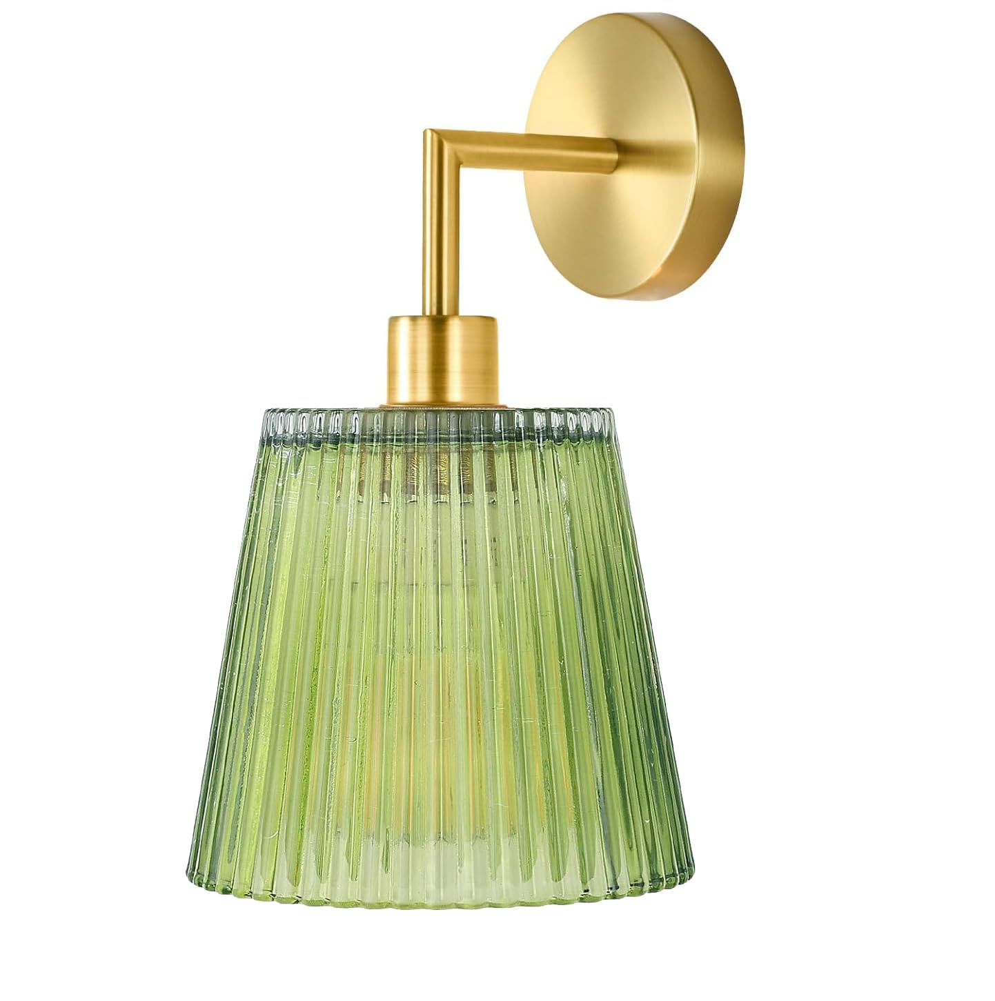 WLQCWL Vintage Battery Operated Wall Sconce Gold Lamp with Remote Control, 12 Color Temperatures, Sesame Lampshade-Green