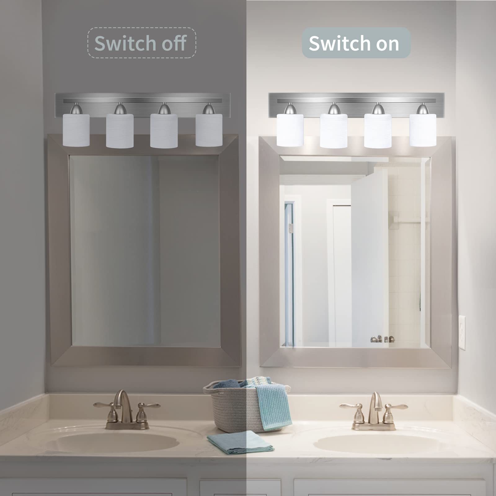 PARTPHONER 4-Light Bathroom Vanity Light Fixture, Brushed Nickel, Includes Bath Set, Model 5934e7e3